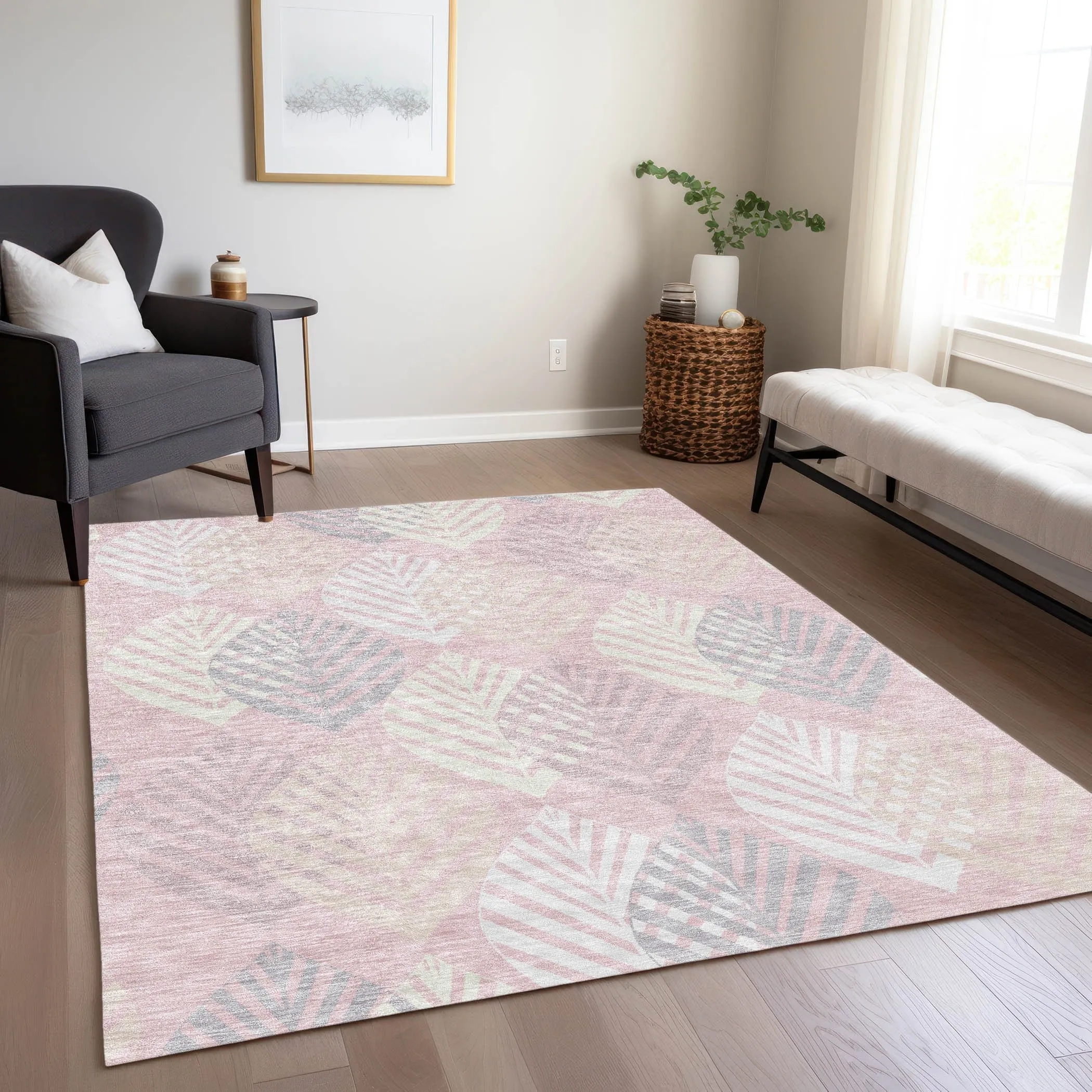 Machine Washable Indoor/ Outdoor Chantille Casual Palm Leaf Rug
