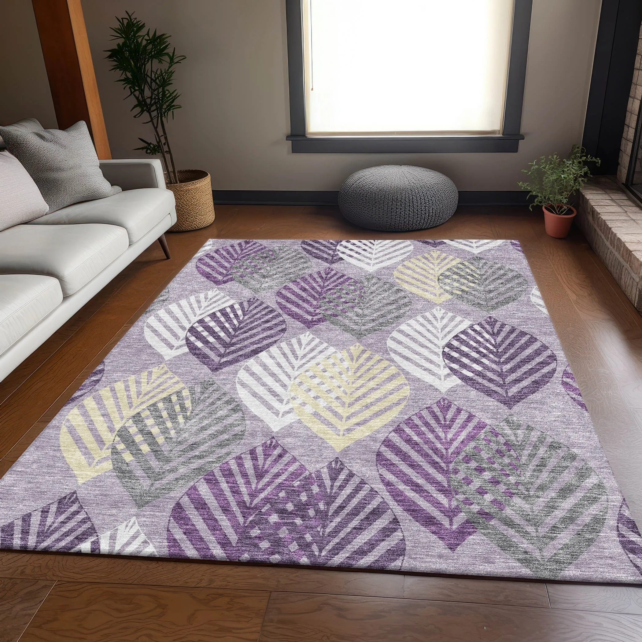 Machine Washable Indoor/ Outdoor Chantille Casual Palm Leaf Rug