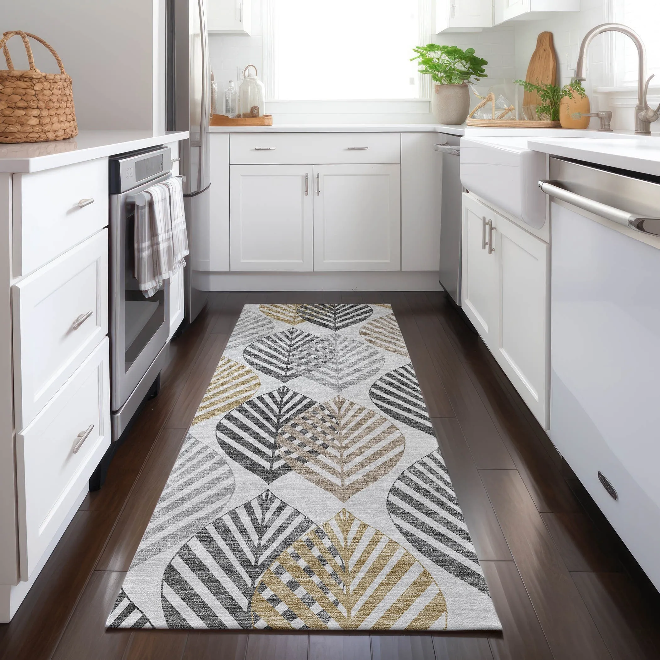 Machine Washable Indoor/ Outdoor Chantille Casual Palm Leaf Rug