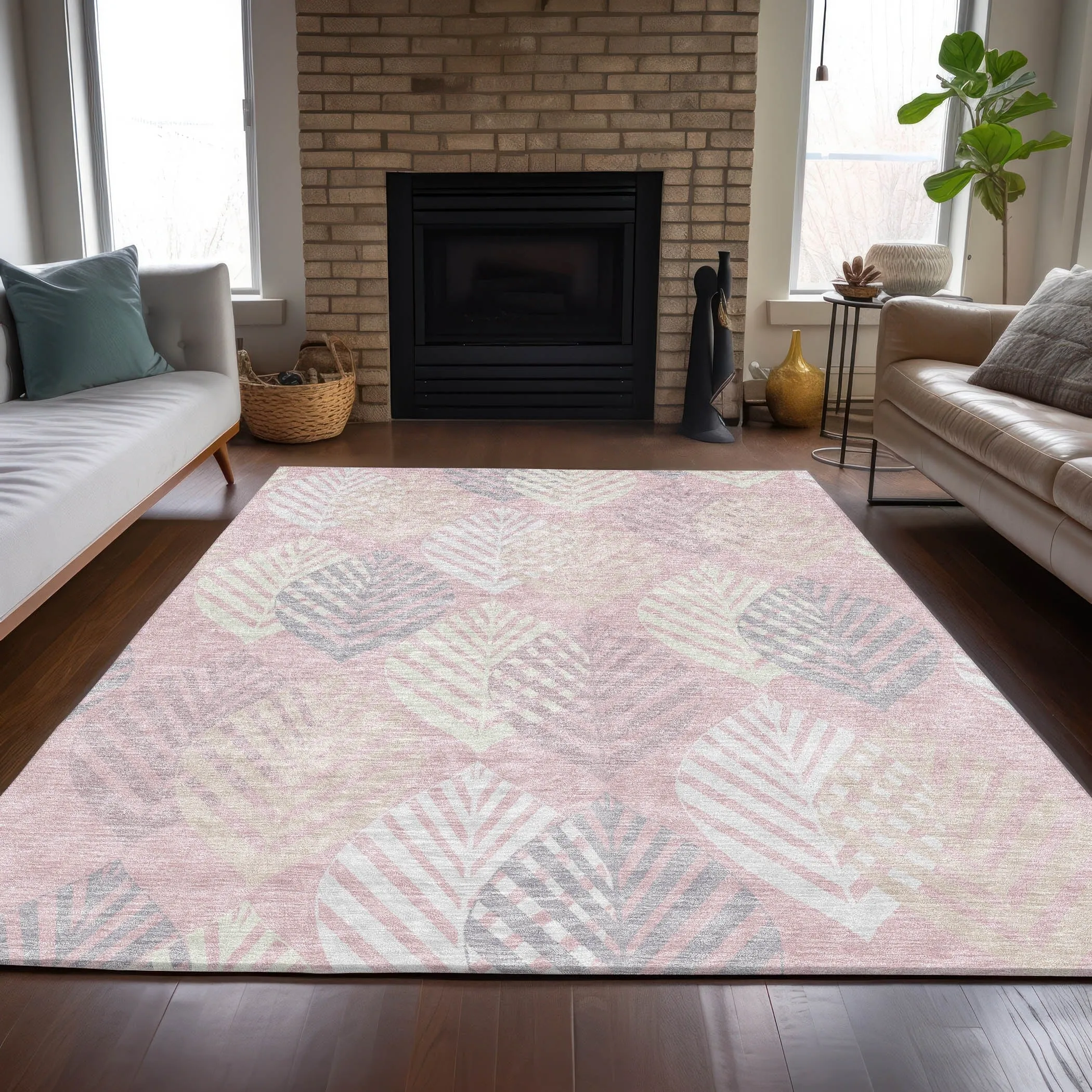 Machine Washable Indoor/ Outdoor Chantille Casual Palm Leaf Rug