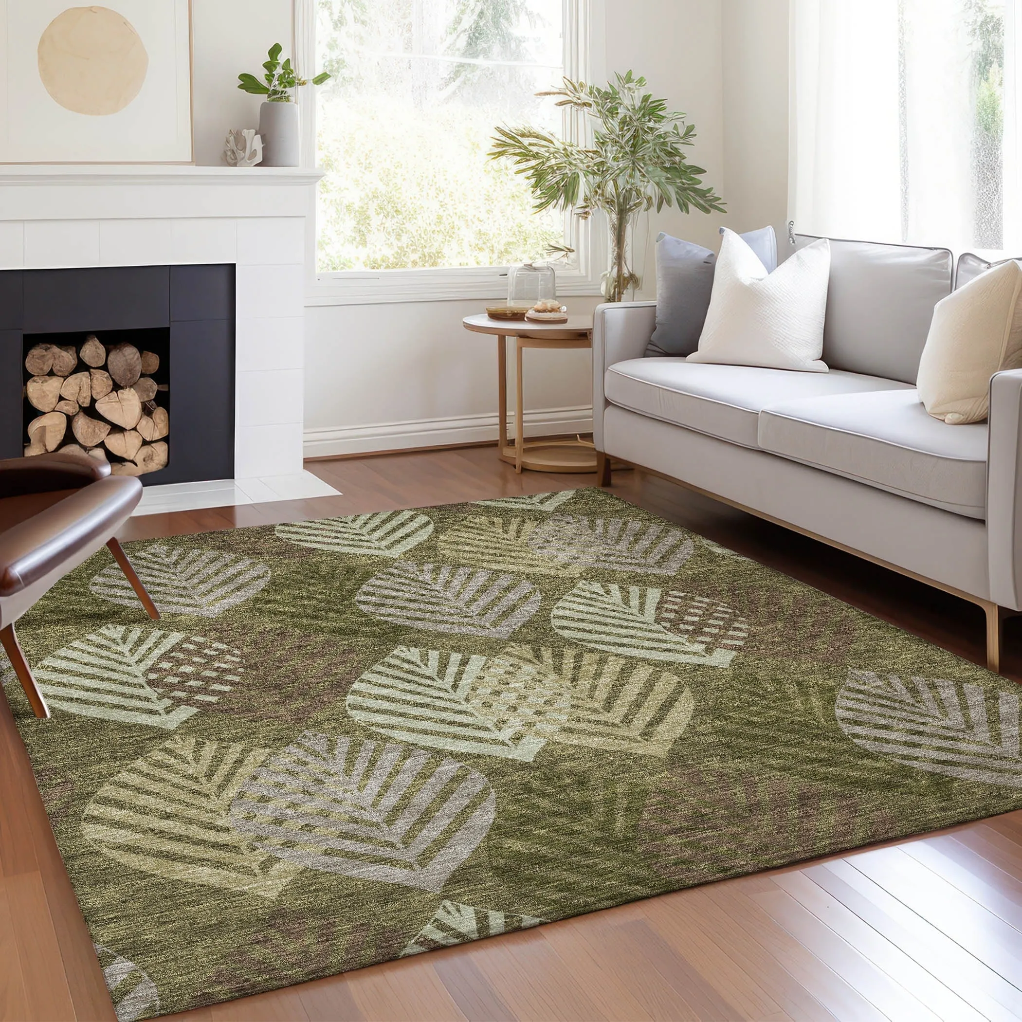 Machine Washable Indoor/ Outdoor Chantille Casual Palm Leaf Rug