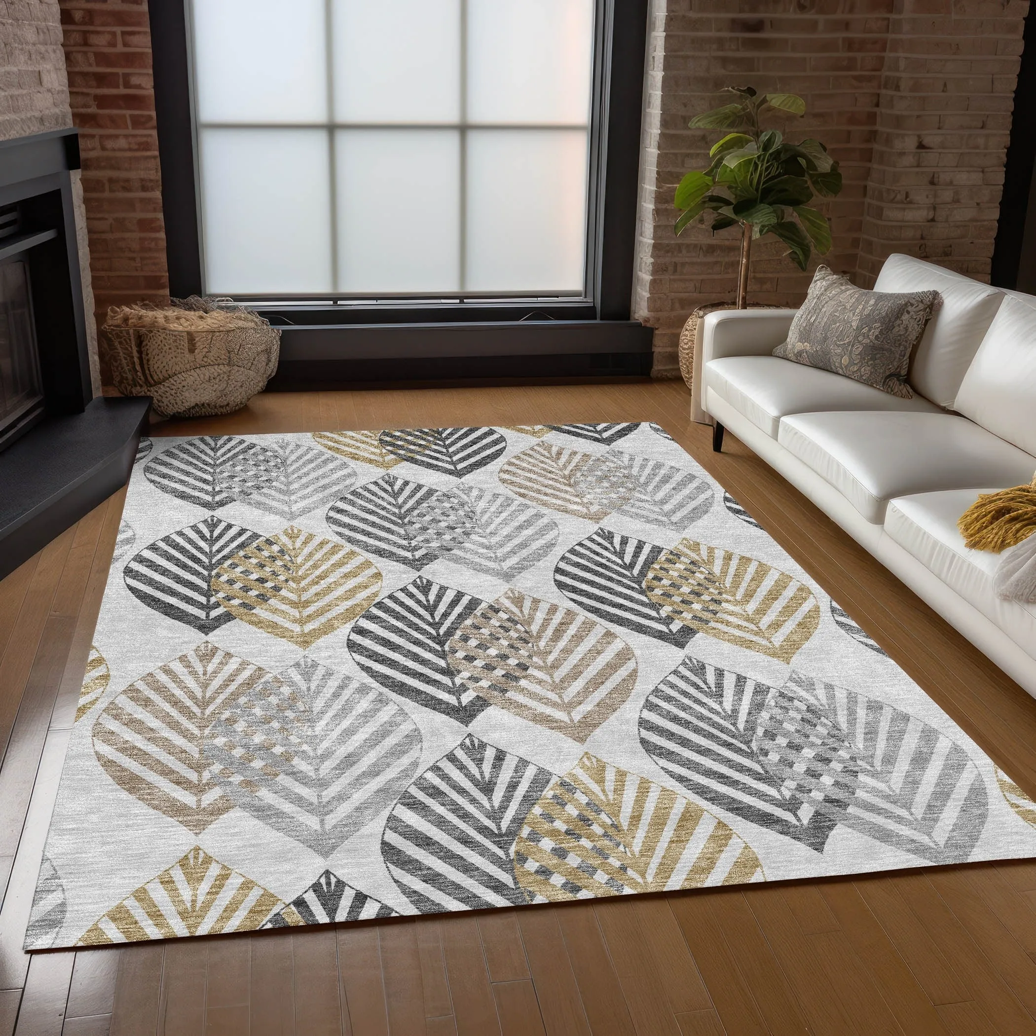 Machine Washable Indoor/ Outdoor Chantille Casual Palm Leaf Rug