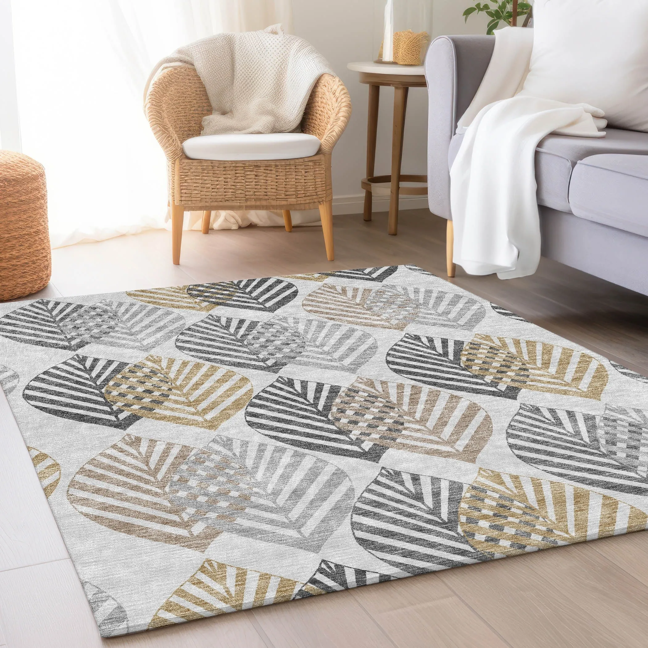 Machine Washable Indoor/ Outdoor Chantille Casual Palm Leaf Rug