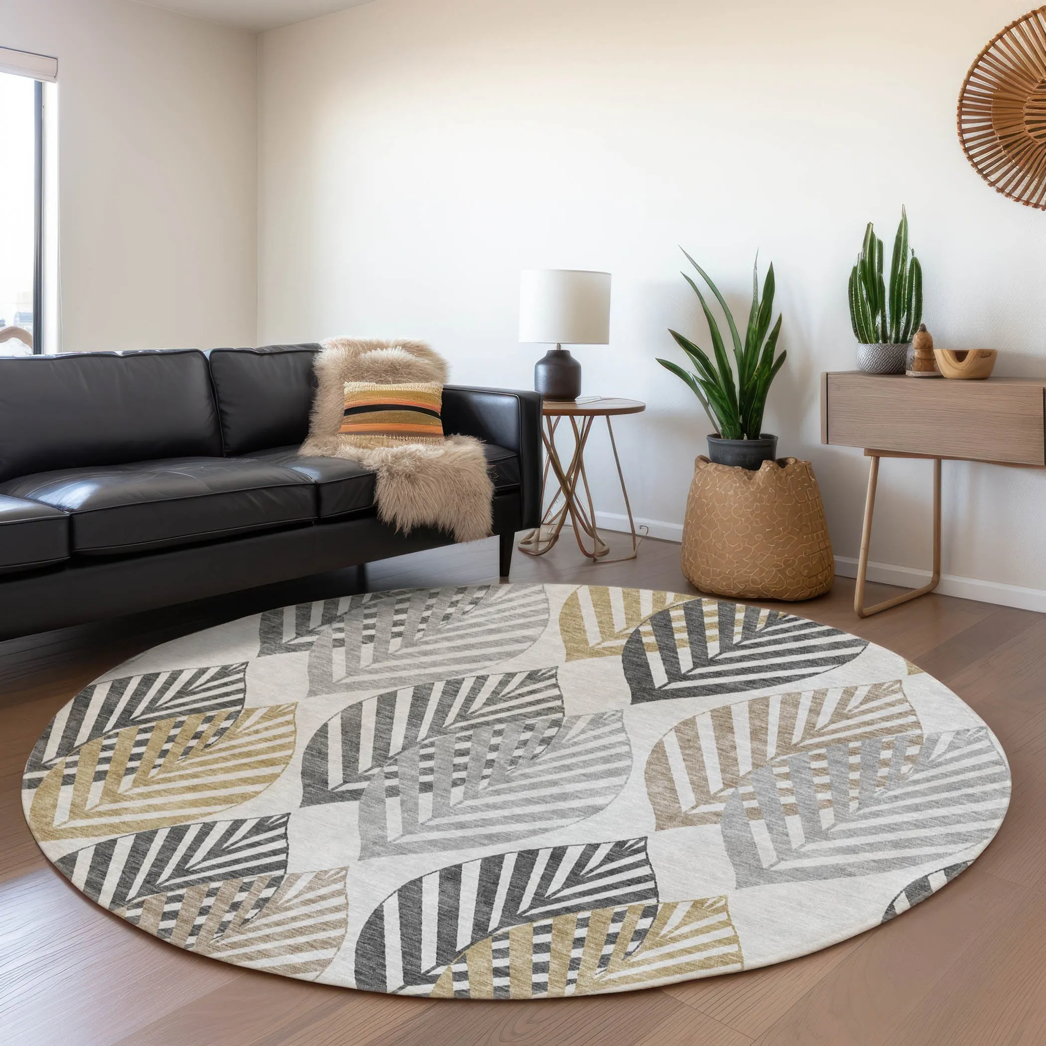 Machine Washable Indoor/ Outdoor Chantille Casual Palm Leaf Rug