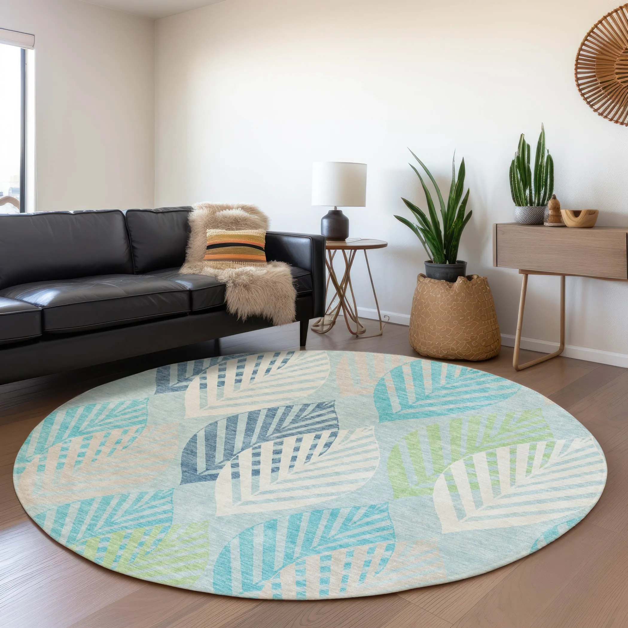 Machine Washable Indoor/ Outdoor Chantille Casual Palm Leaf Rug