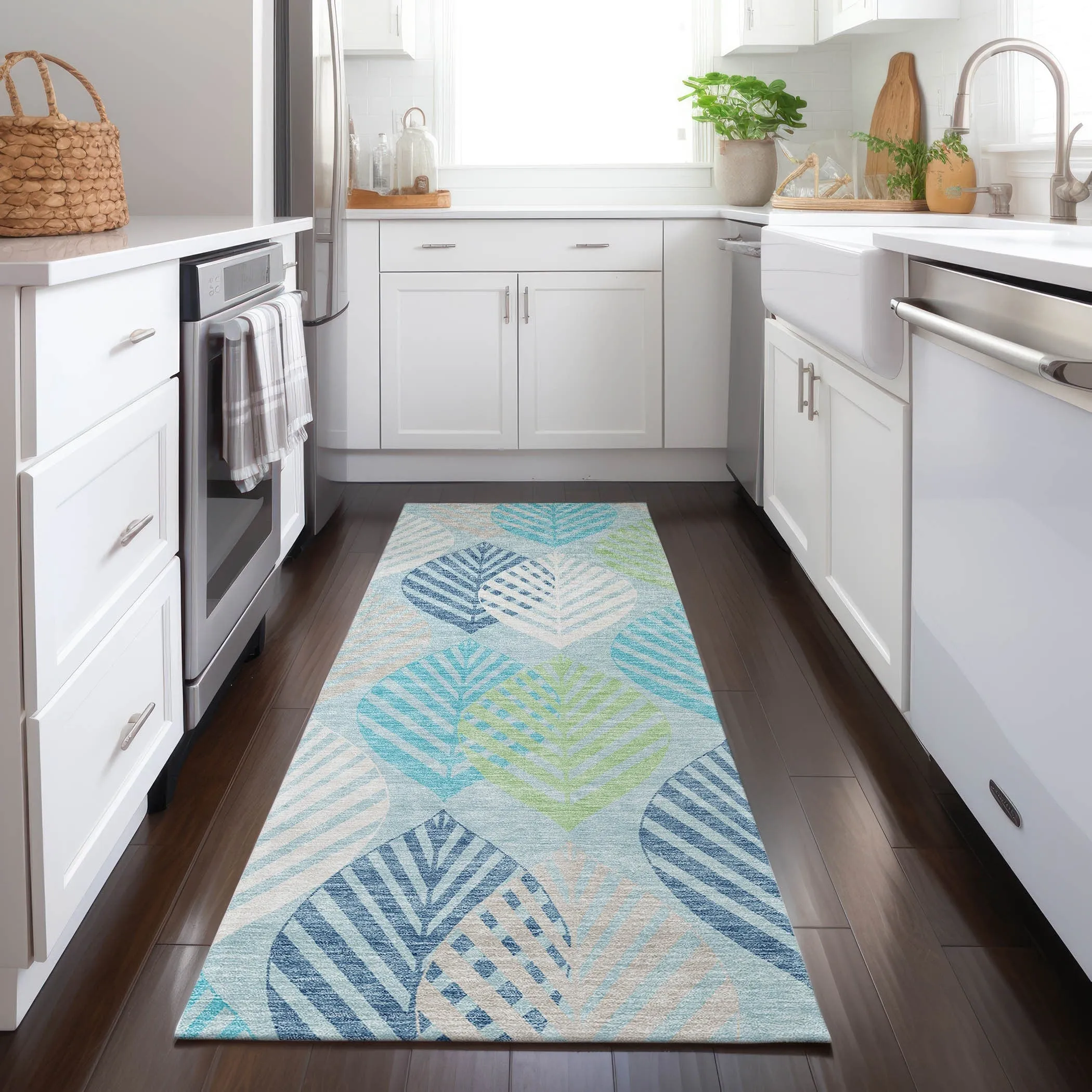 Machine Washable Indoor/ Outdoor Chantille Casual Palm Leaf Rug