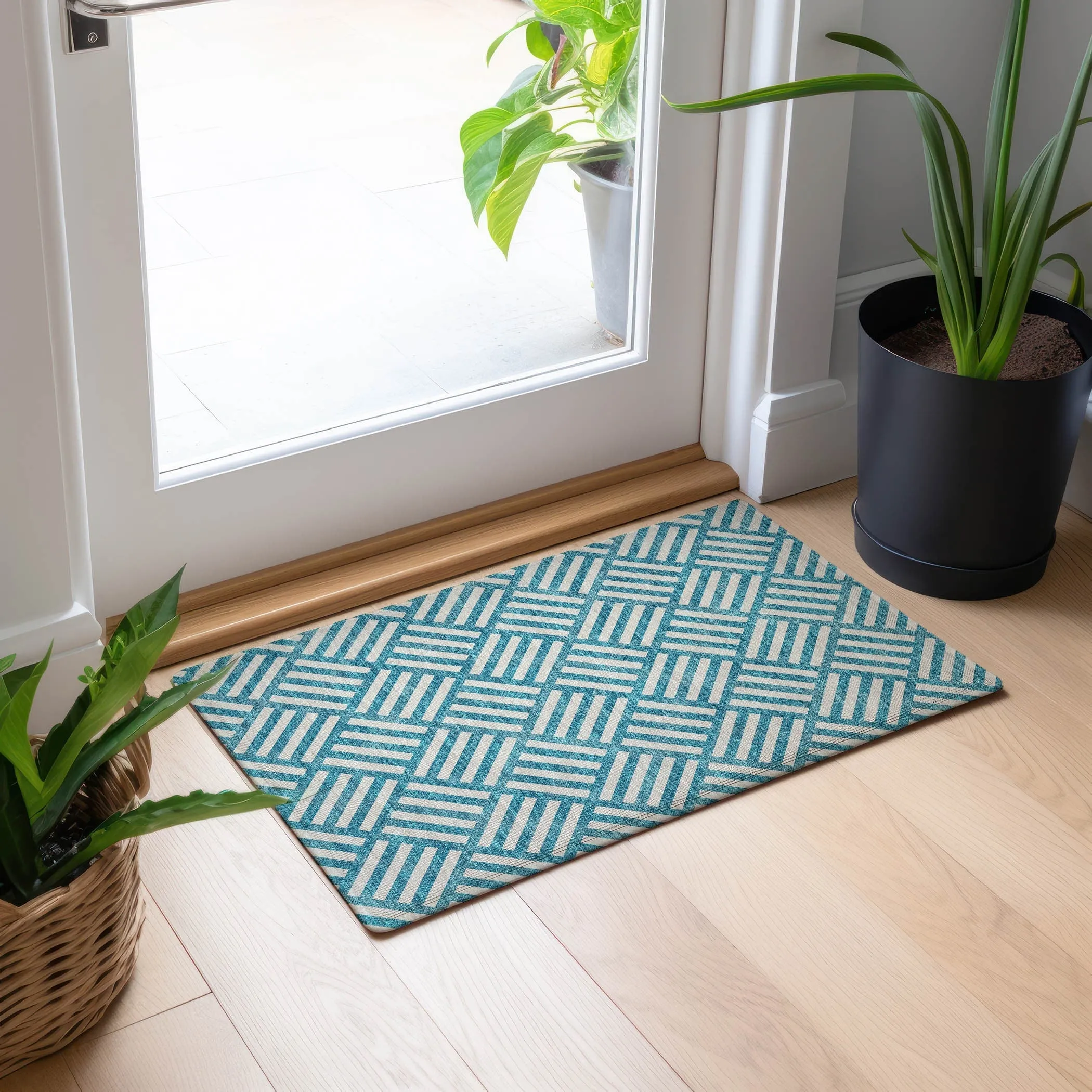 Machine Washable Indoor/ Outdoor Chantille Geo Contemporary Rug