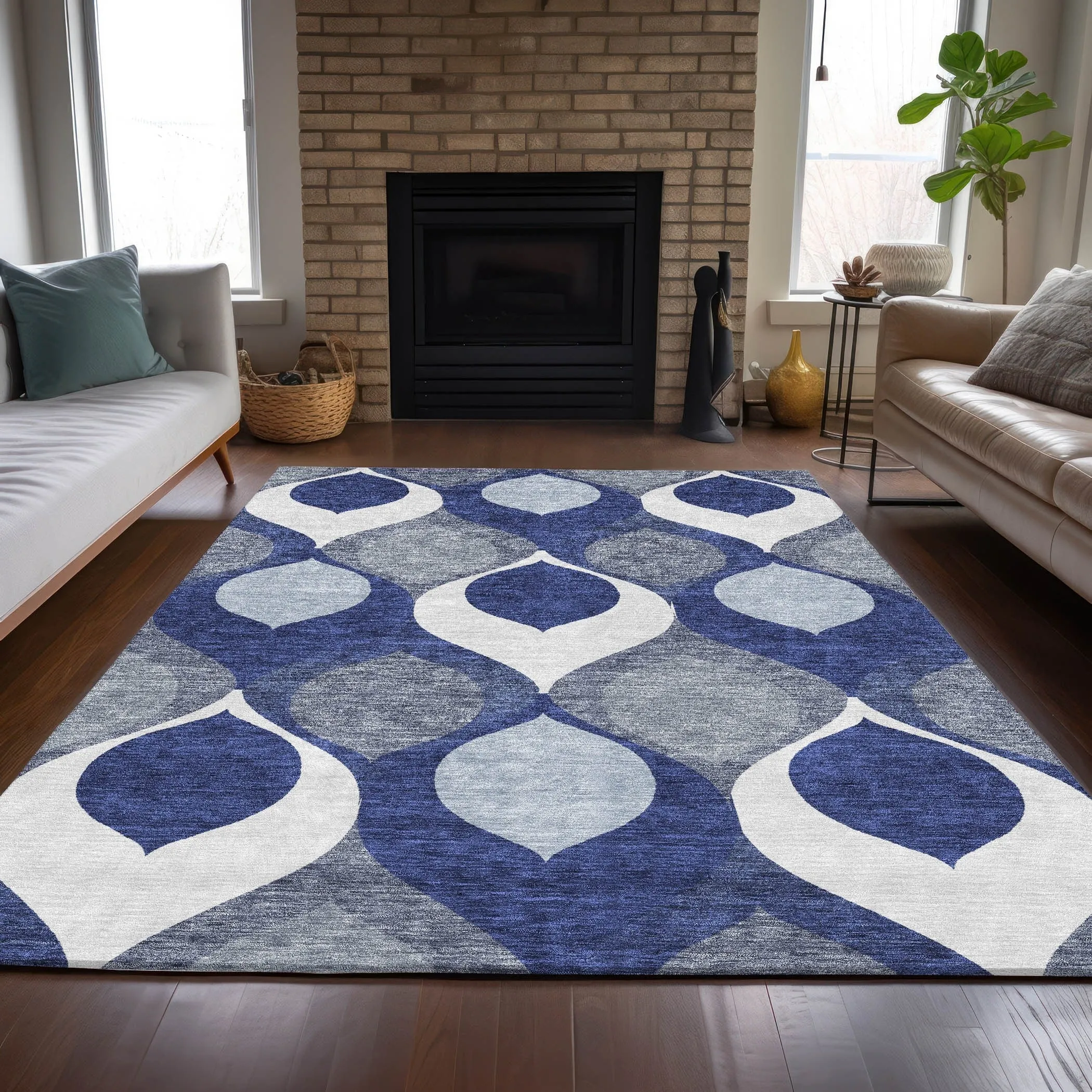 Machine Washable Indoor/ Outdoor Chantille Geo Contemporary Rug