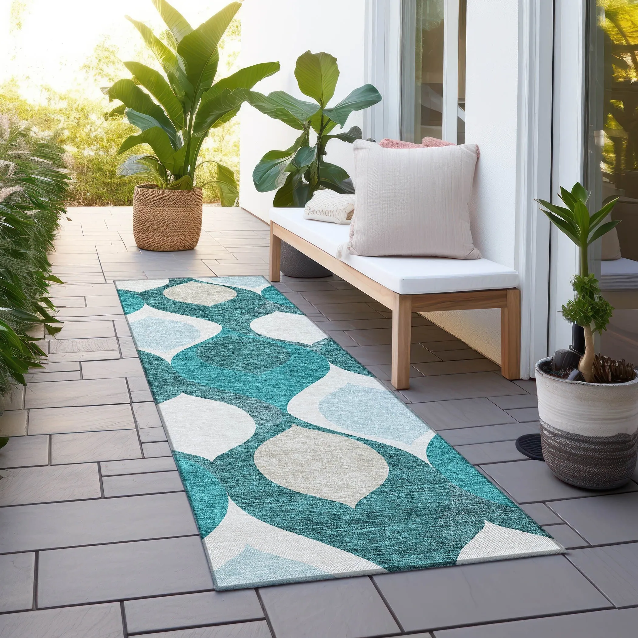 Machine Washable Indoor/ Outdoor Chantille Geo Contemporary Rug