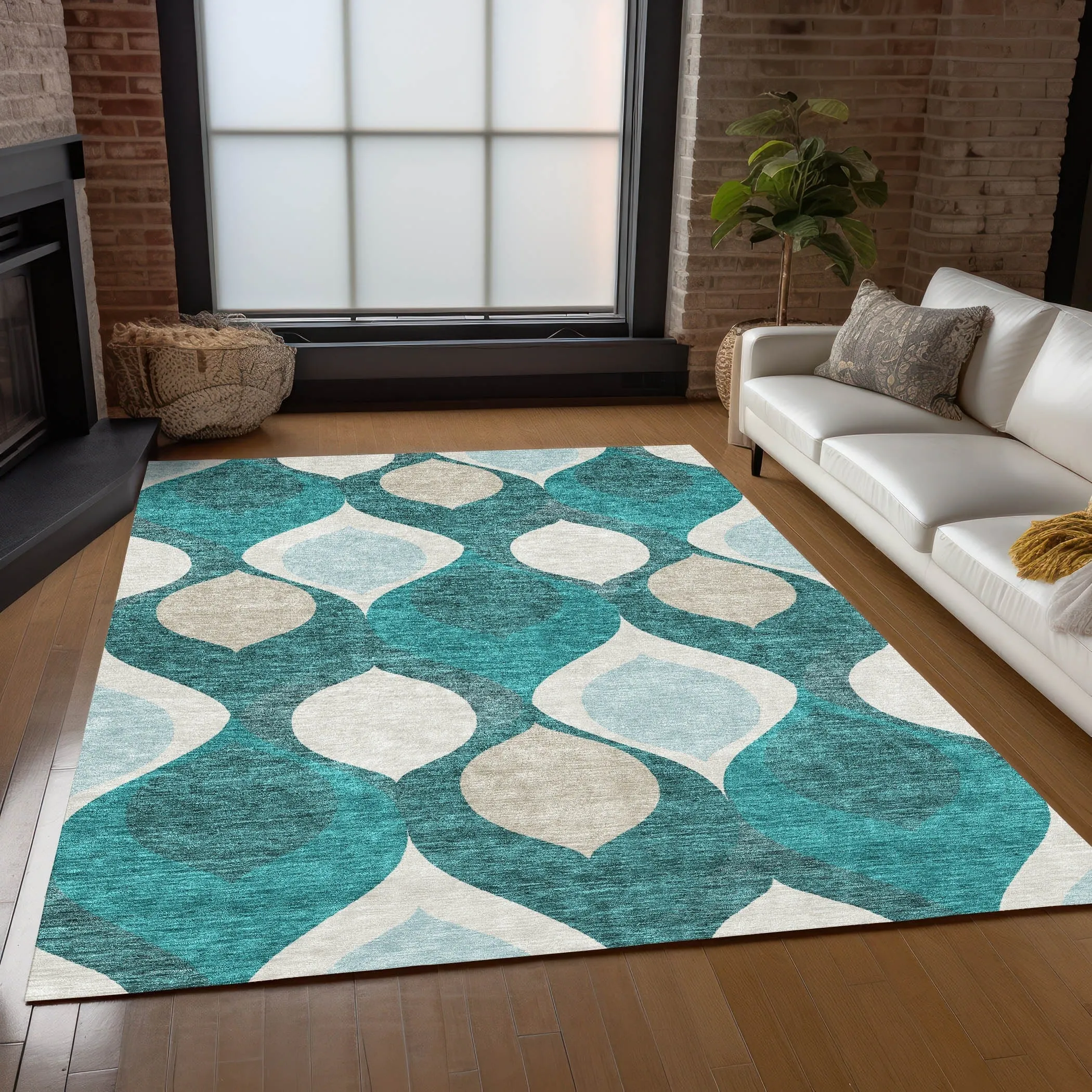 Machine Washable Indoor/ Outdoor Chantille Geo Contemporary Rug