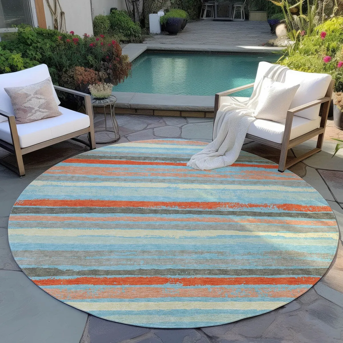 Machine Washable Indoor/ Outdoor Chantille Stripe Rug