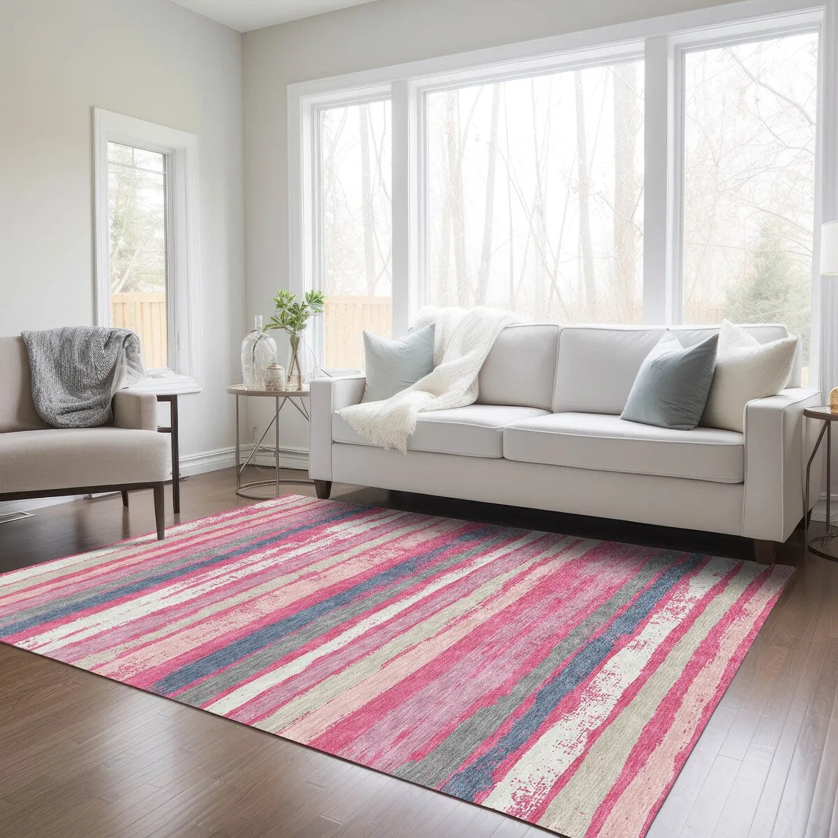 Machine Washable Indoor/ Outdoor Chantille Stripe Rug
