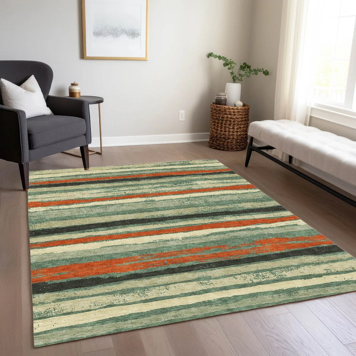 Machine Washable Indoor/ Outdoor Chantille Stripe Rug