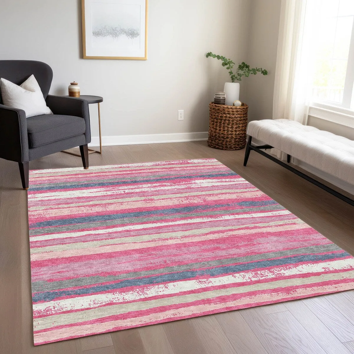Machine Washable Indoor/ Outdoor Chantille Stripe Rug