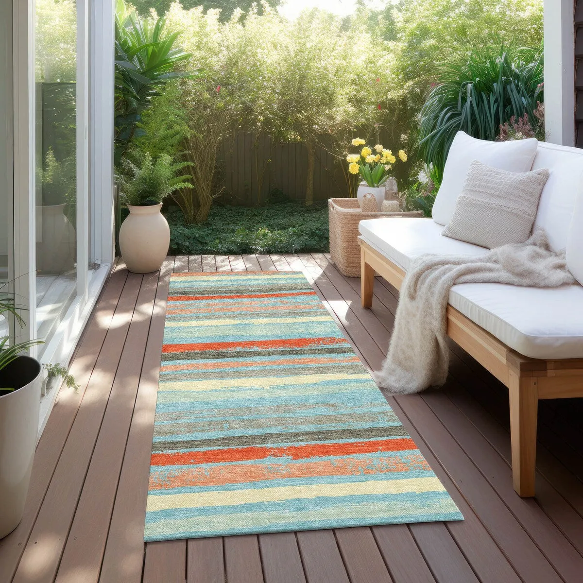 Machine Washable Indoor/ Outdoor Chantille Stripe Rug