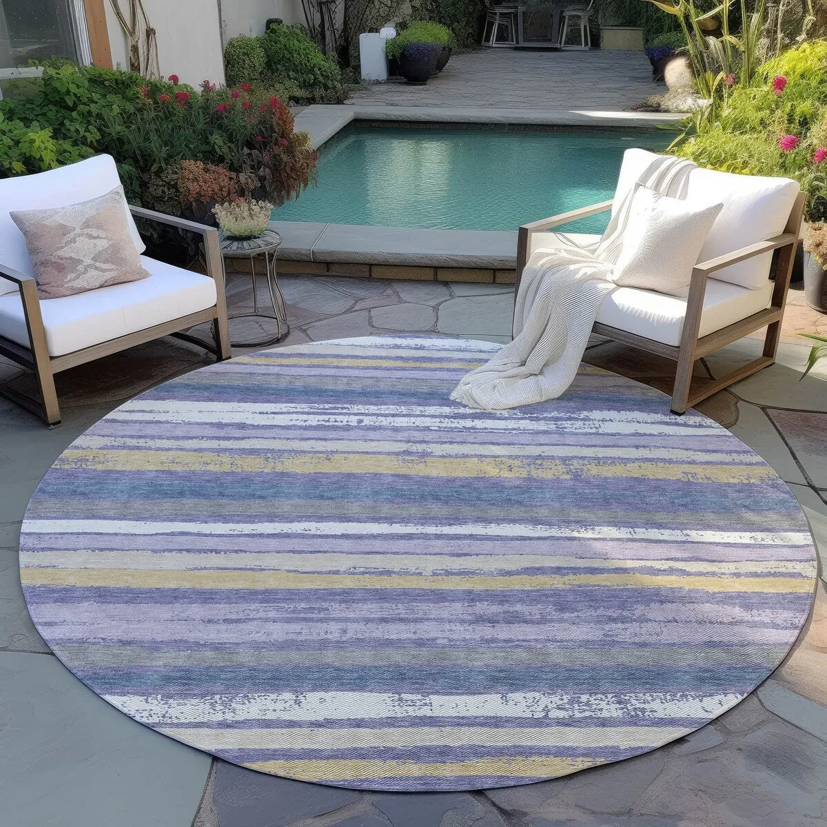 Machine Washable Indoor/ Outdoor Chantille Stripe Rug