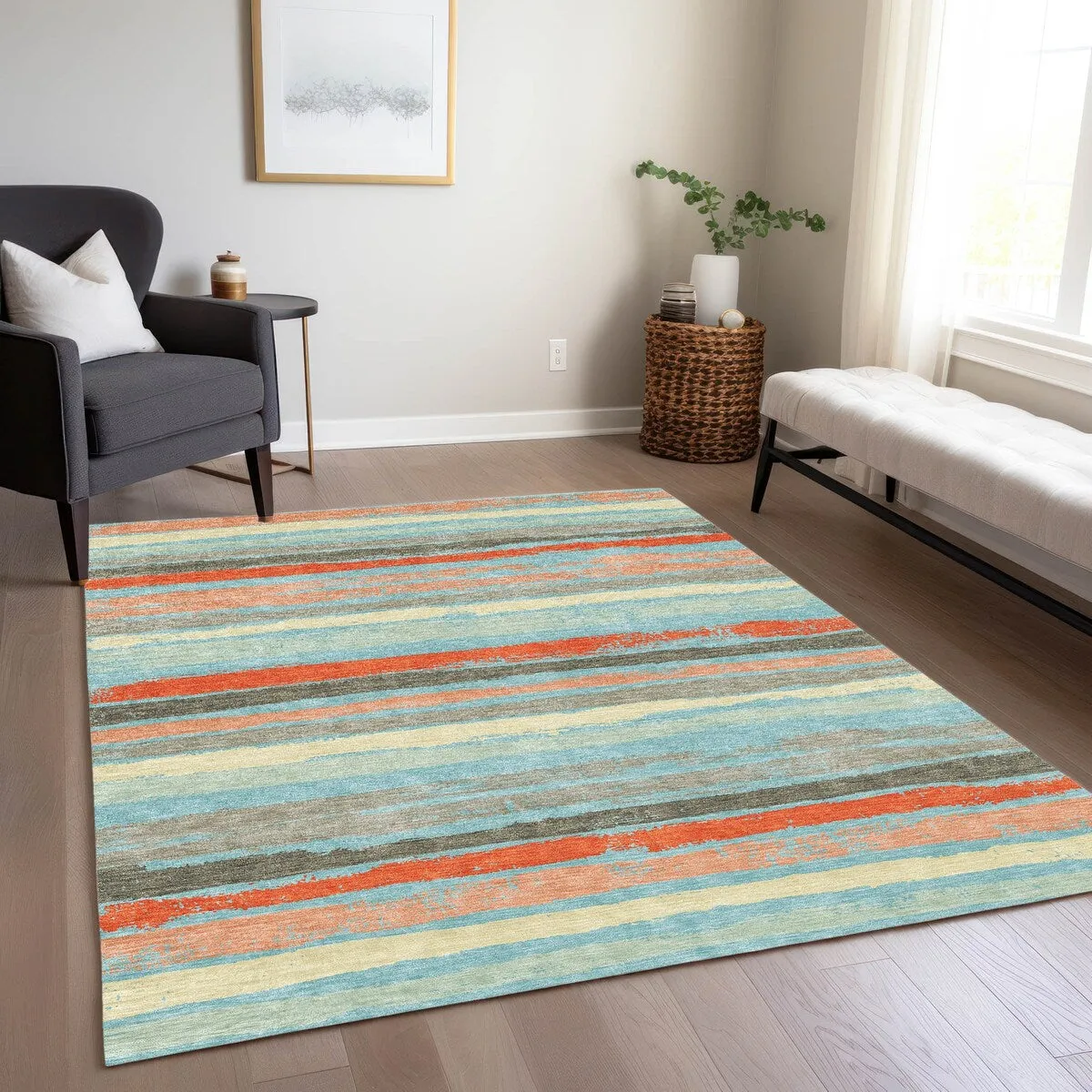 Machine Washable Indoor/ Outdoor Chantille Stripe Rug