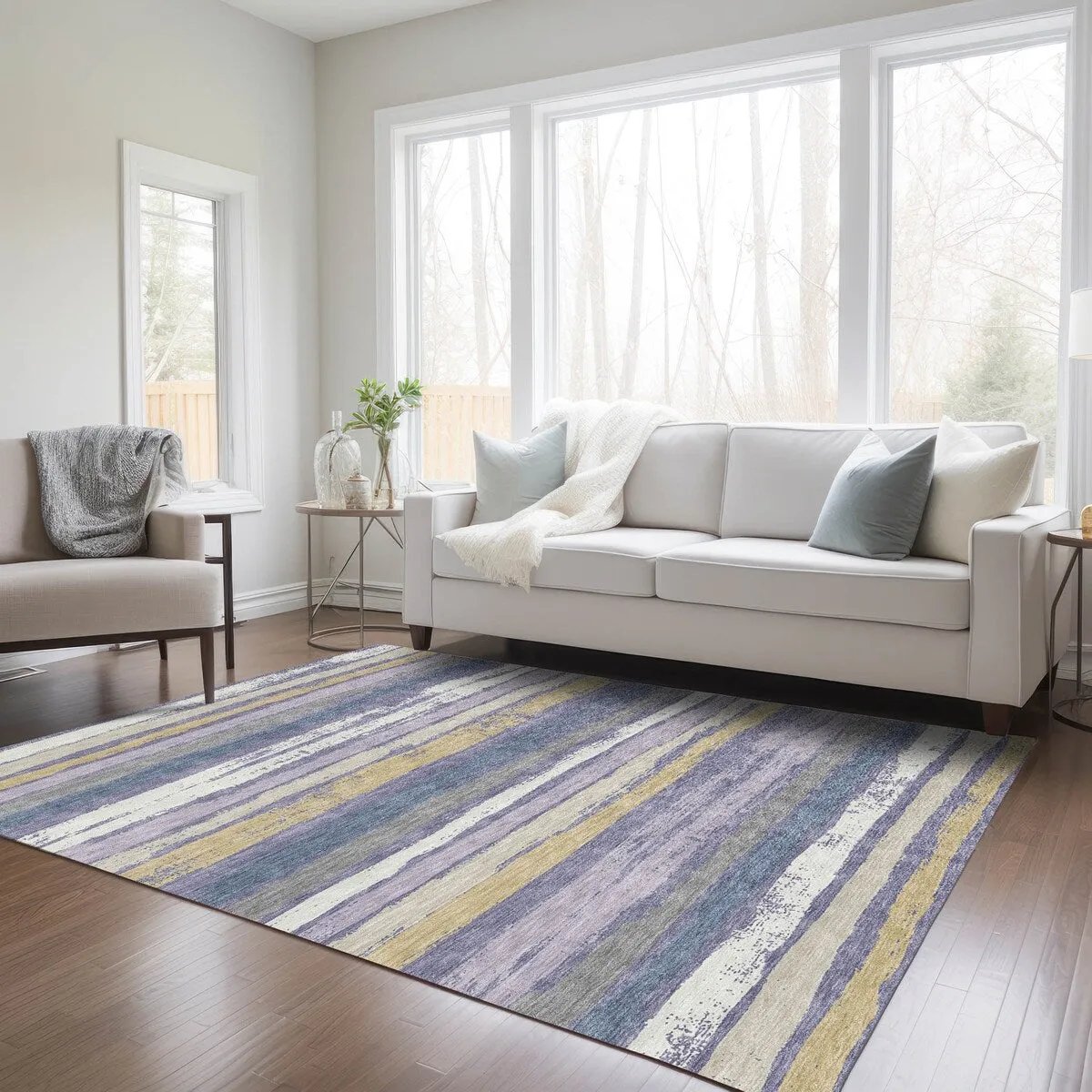 Machine Washable Indoor/ Outdoor Chantille Stripe Rug