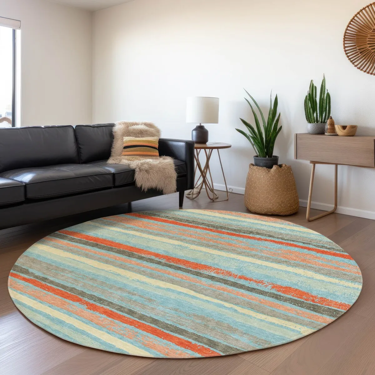 Machine Washable Indoor/ Outdoor Chantille Stripe Rug