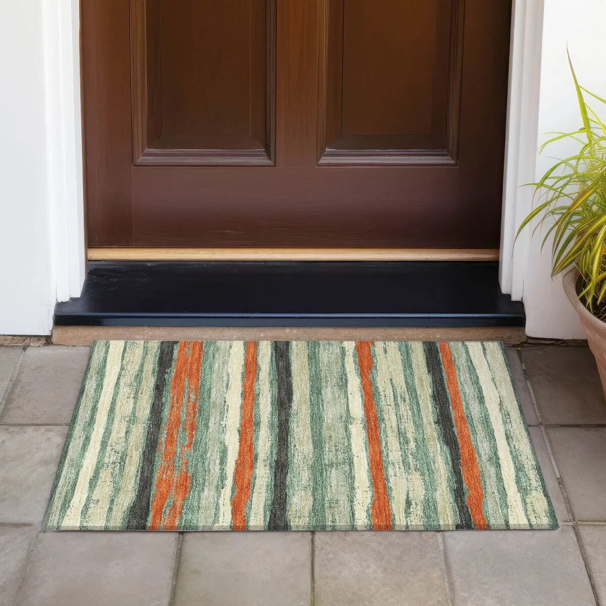Machine Washable Indoor/ Outdoor Chantille Stripe Rug