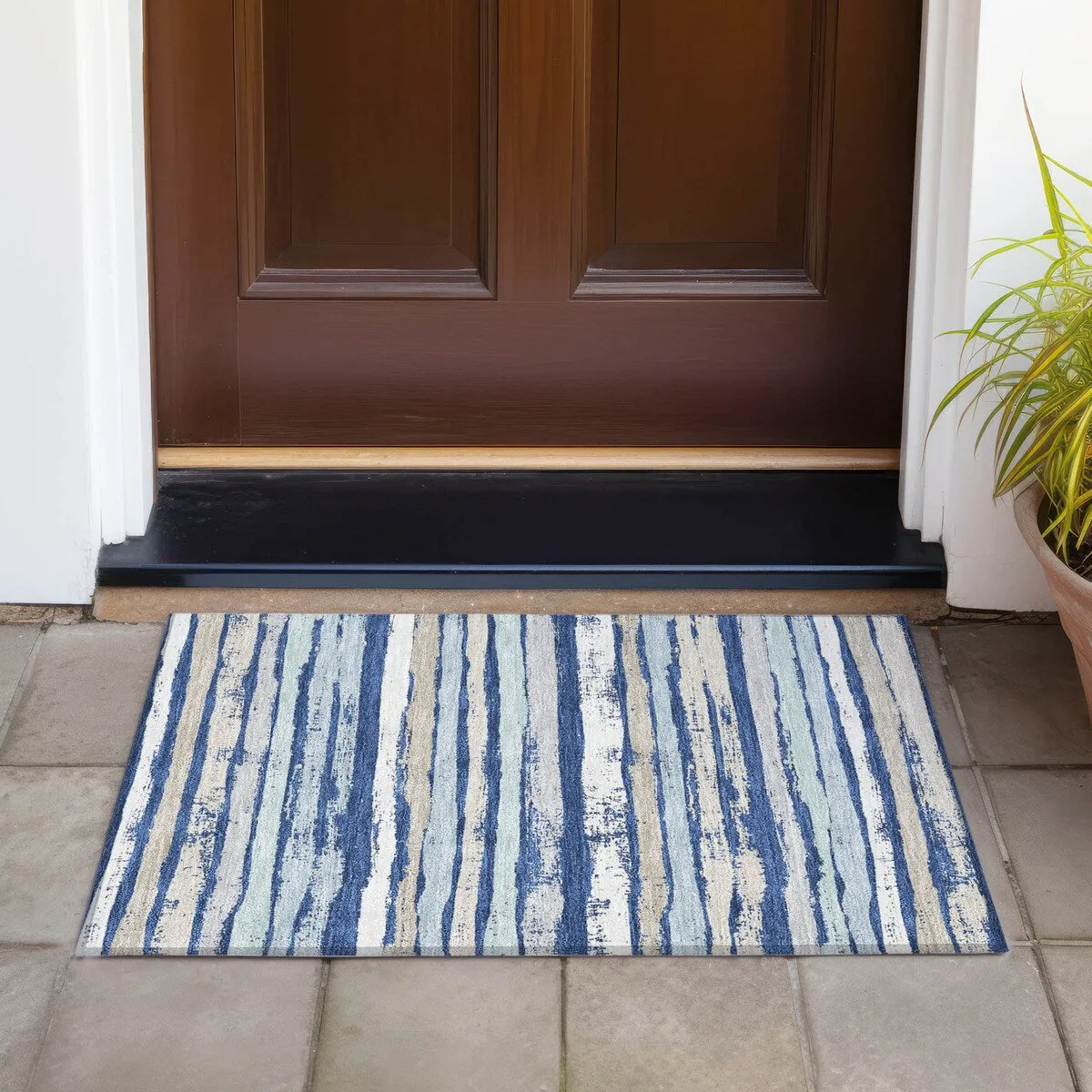 Machine Washable Indoor/ Outdoor Chantille Stripe Rug