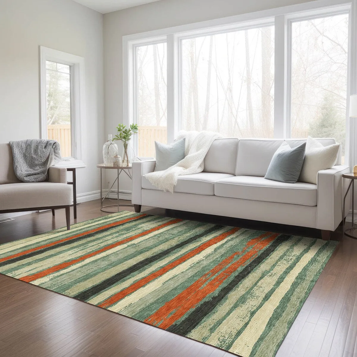 Machine Washable Indoor/ Outdoor Chantille Stripe Rug