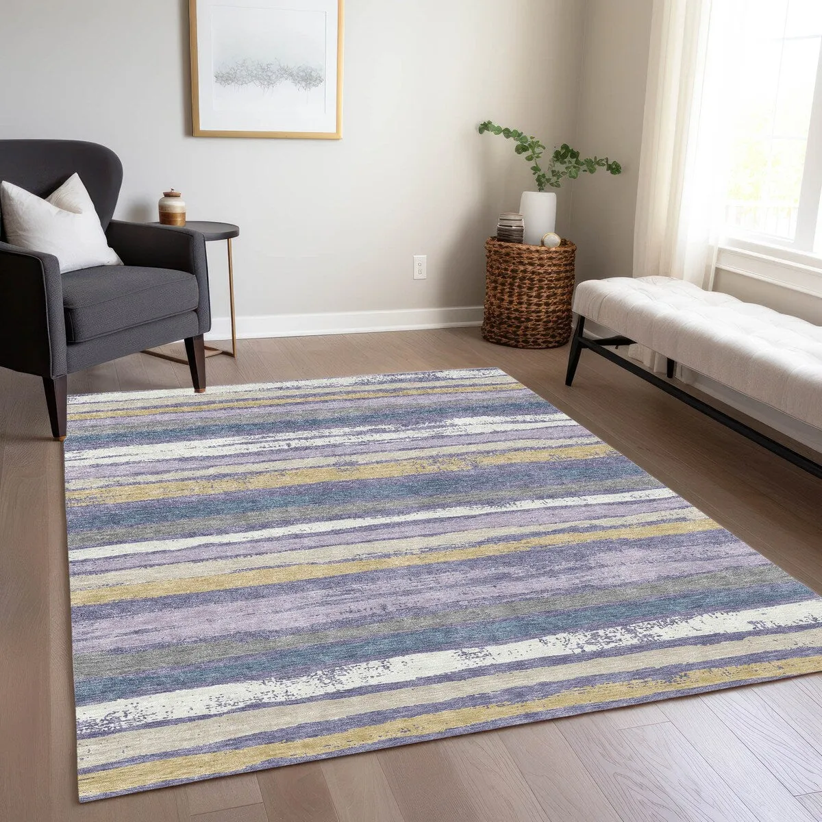 Machine Washable Indoor/ Outdoor Chantille Stripe Rug