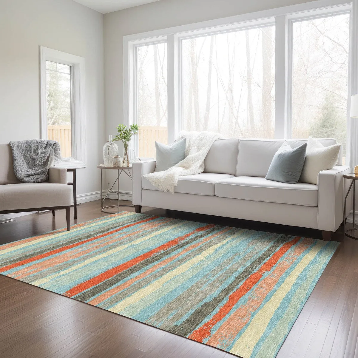 Machine Washable Indoor/ Outdoor Chantille Stripe Rug