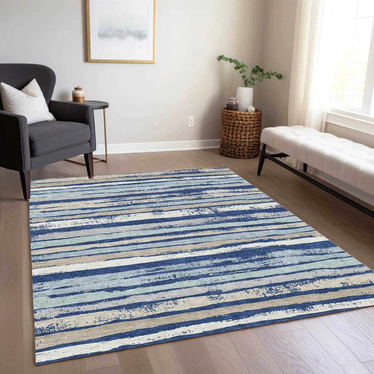 Machine Washable Indoor/ Outdoor Chantille Stripe Rug