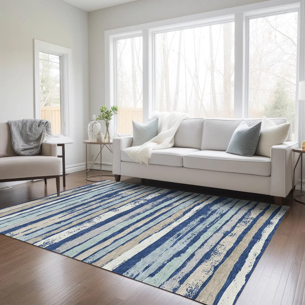 Machine Washable Indoor/ Outdoor Chantille Stripe Rug