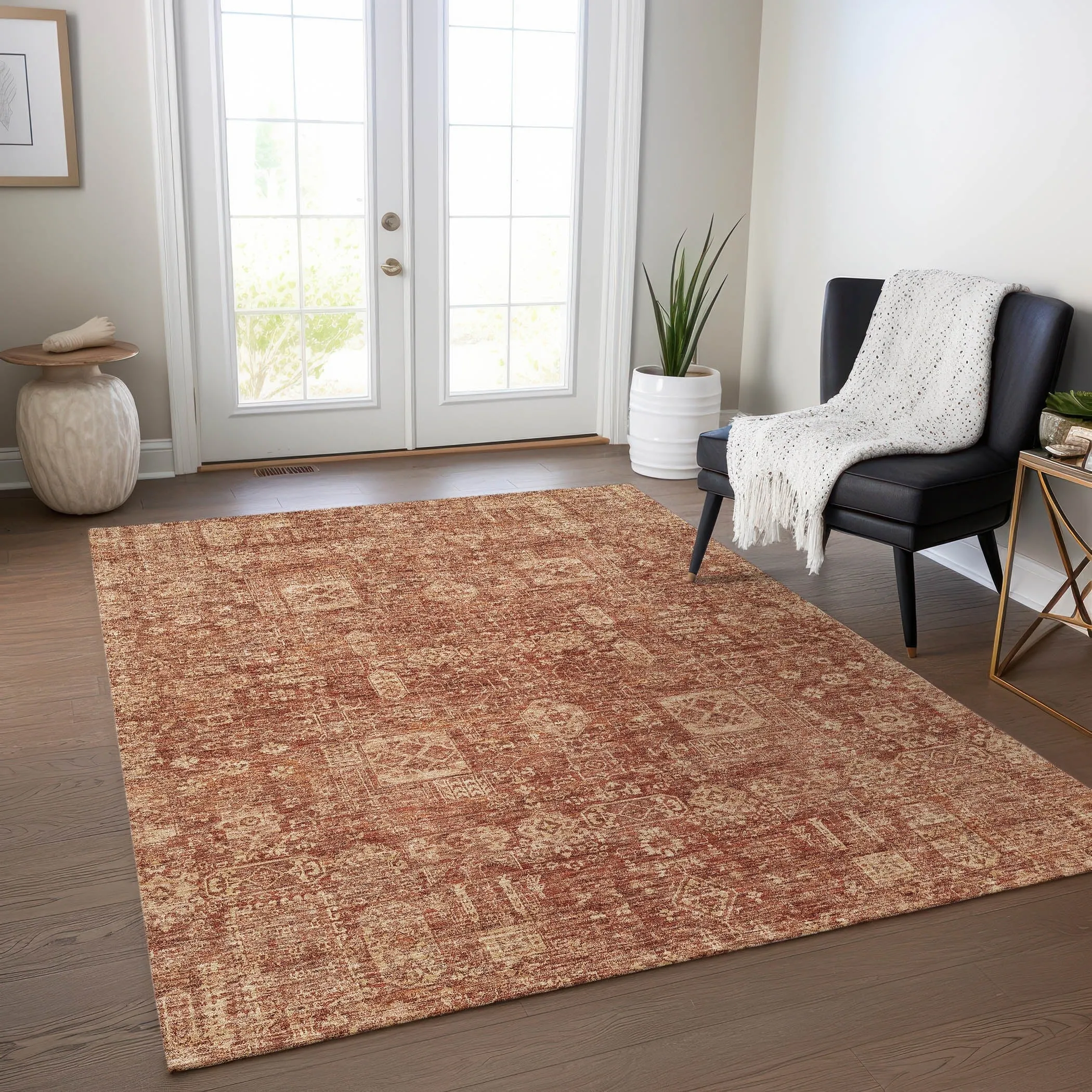 Machine Washable Indoor/ Outdoor Chantille Traditional Vintage Rug