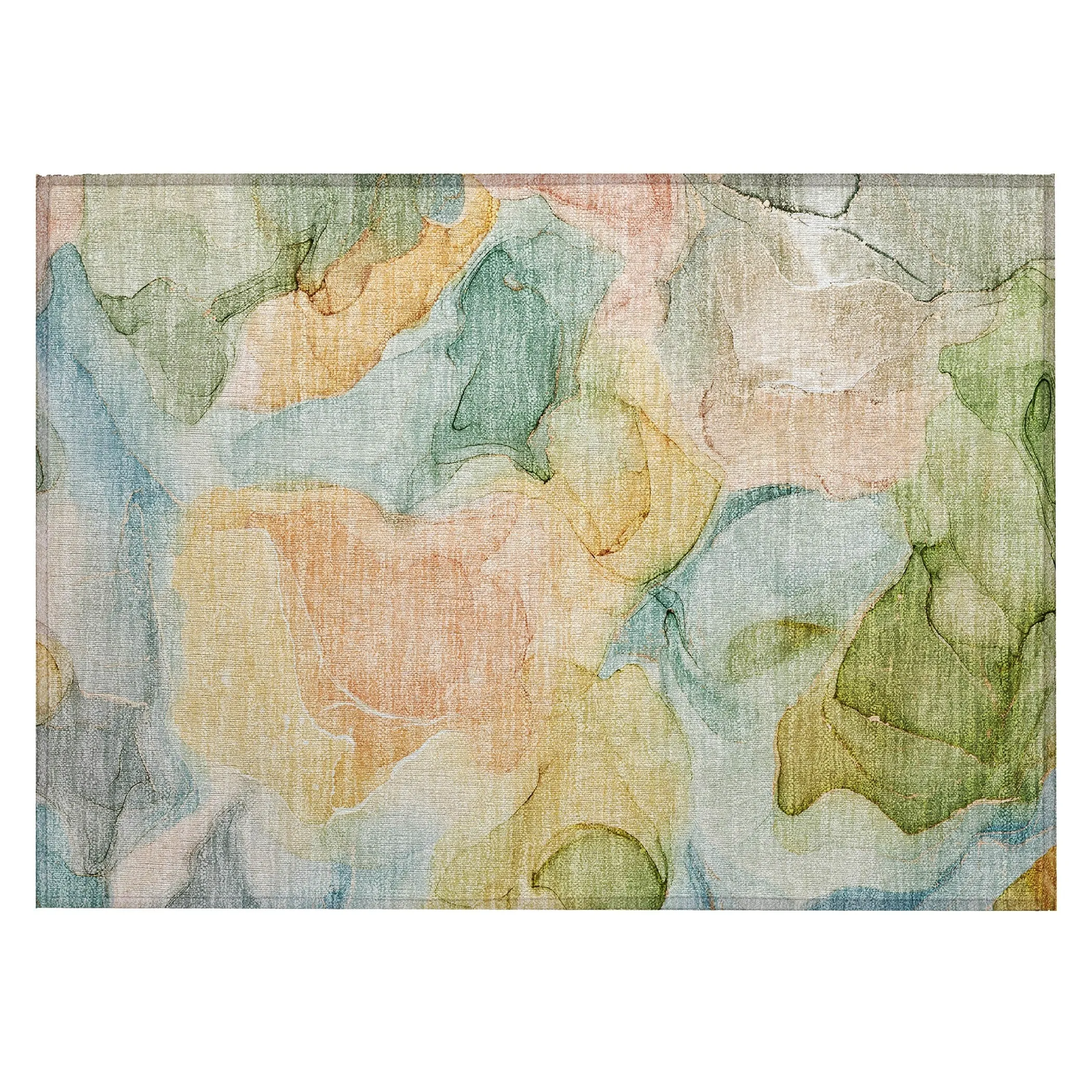 Machine Washable Indoor/ Outdoor Chantille Watercolor Blue Rug