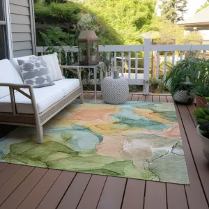 Machine Washable Indoor/ Outdoor Chantille Watercolor Blue Rug