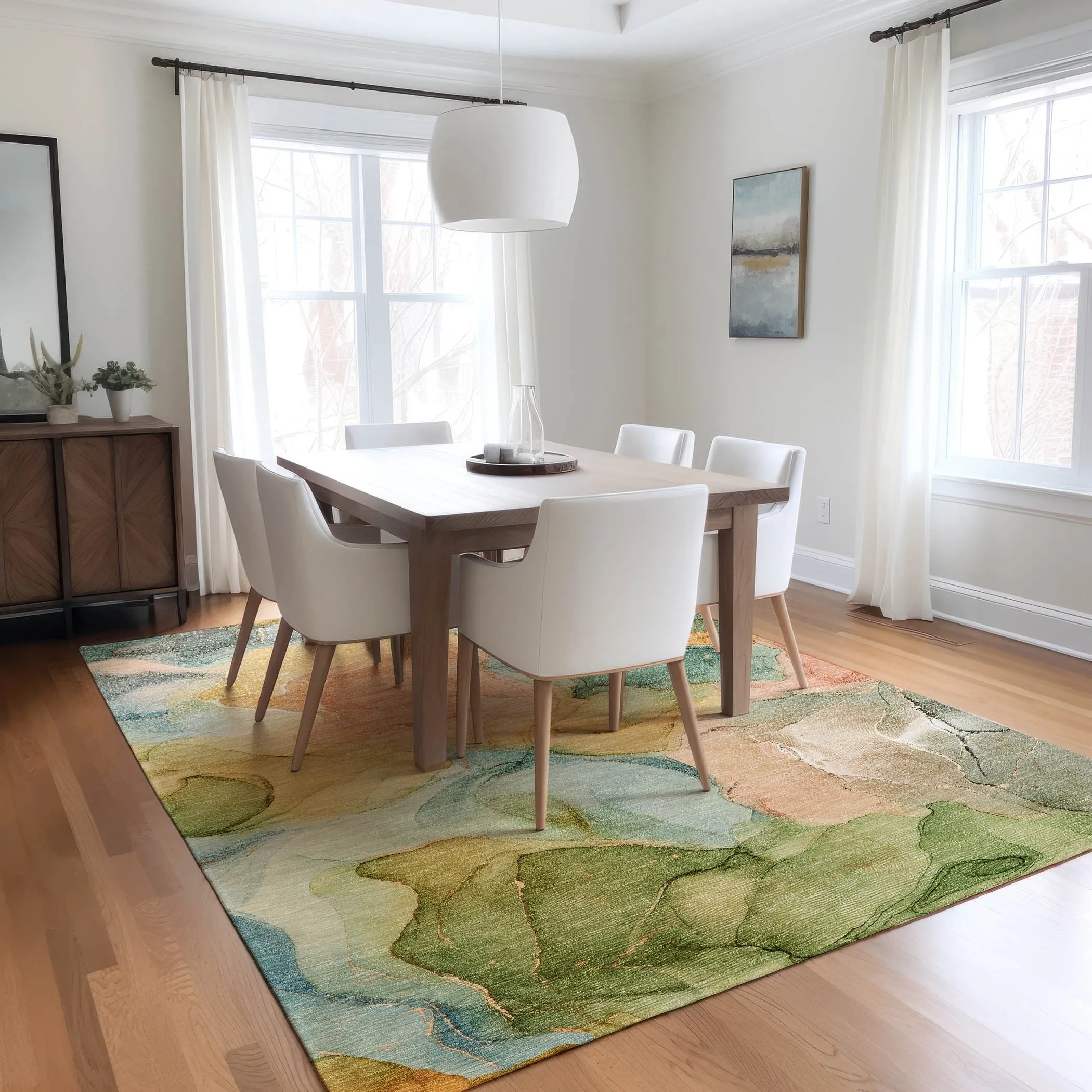 Machine Washable Indoor/ Outdoor Chantille Watercolor Blue Rug