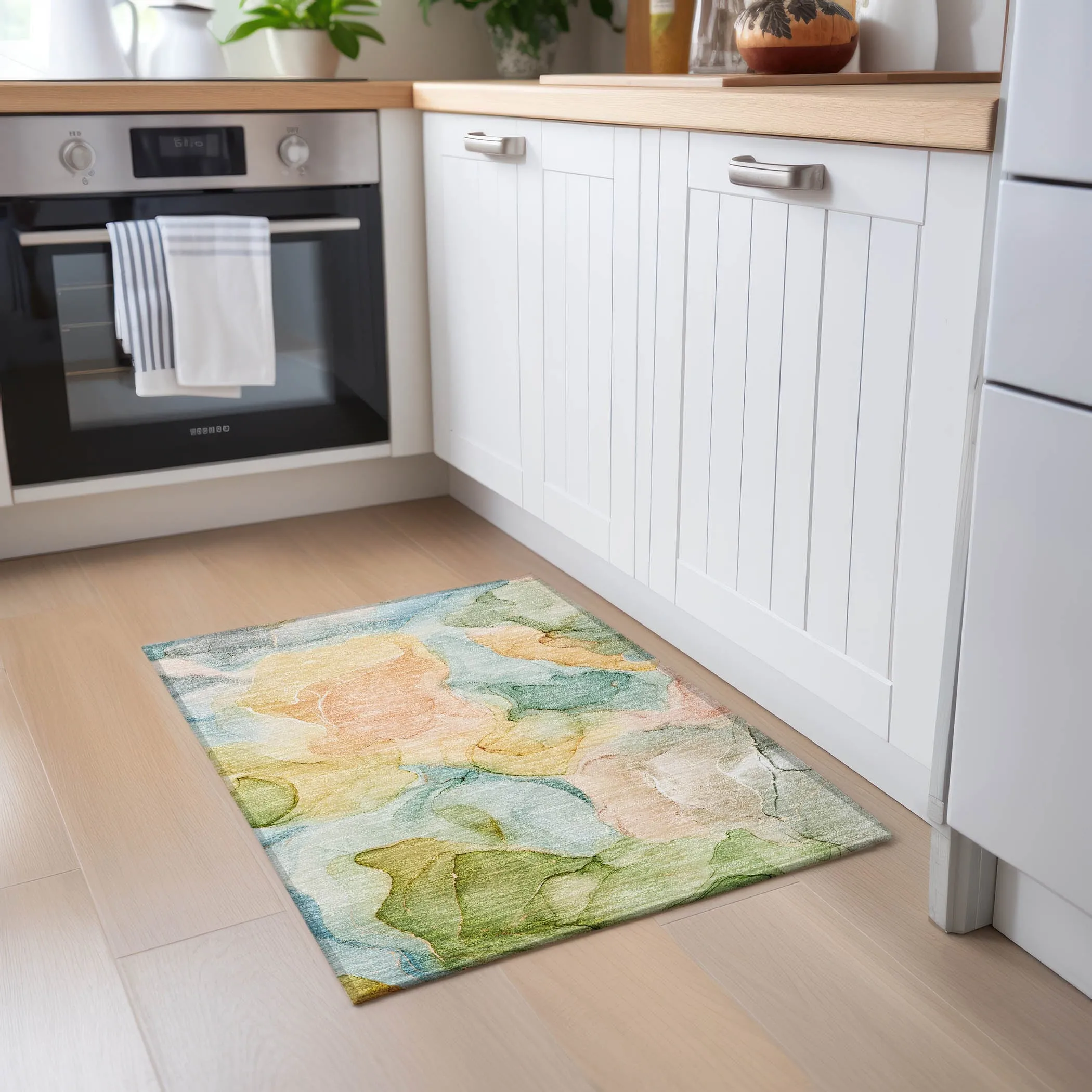 Machine Washable Indoor/ Outdoor Chantille Watercolor Blue Rug