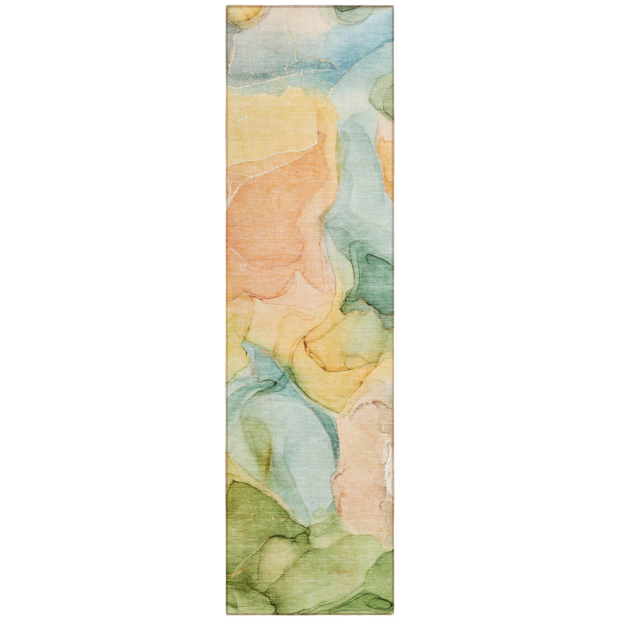 Machine Washable Indoor/ Outdoor Chantille Watercolor Blue Rug