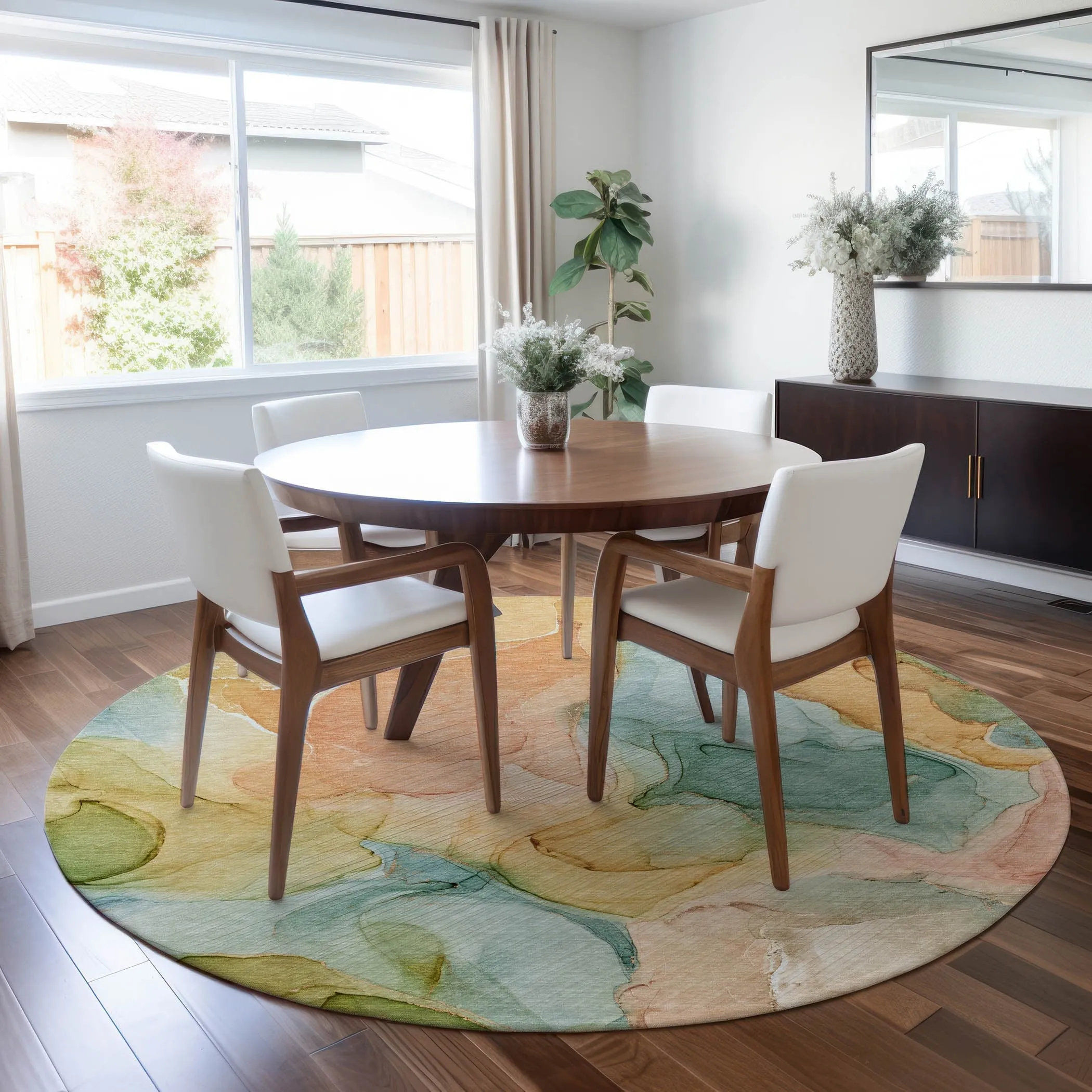 Machine Washable Indoor/ Outdoor Chantille Watercolor Blue Rug