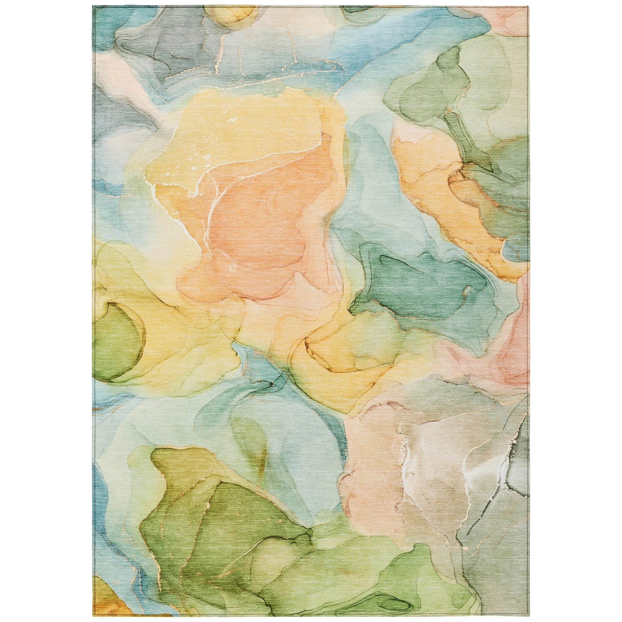 Machine Washable Indoor/ Outdoor Chantille Watercolor Blue Rug
