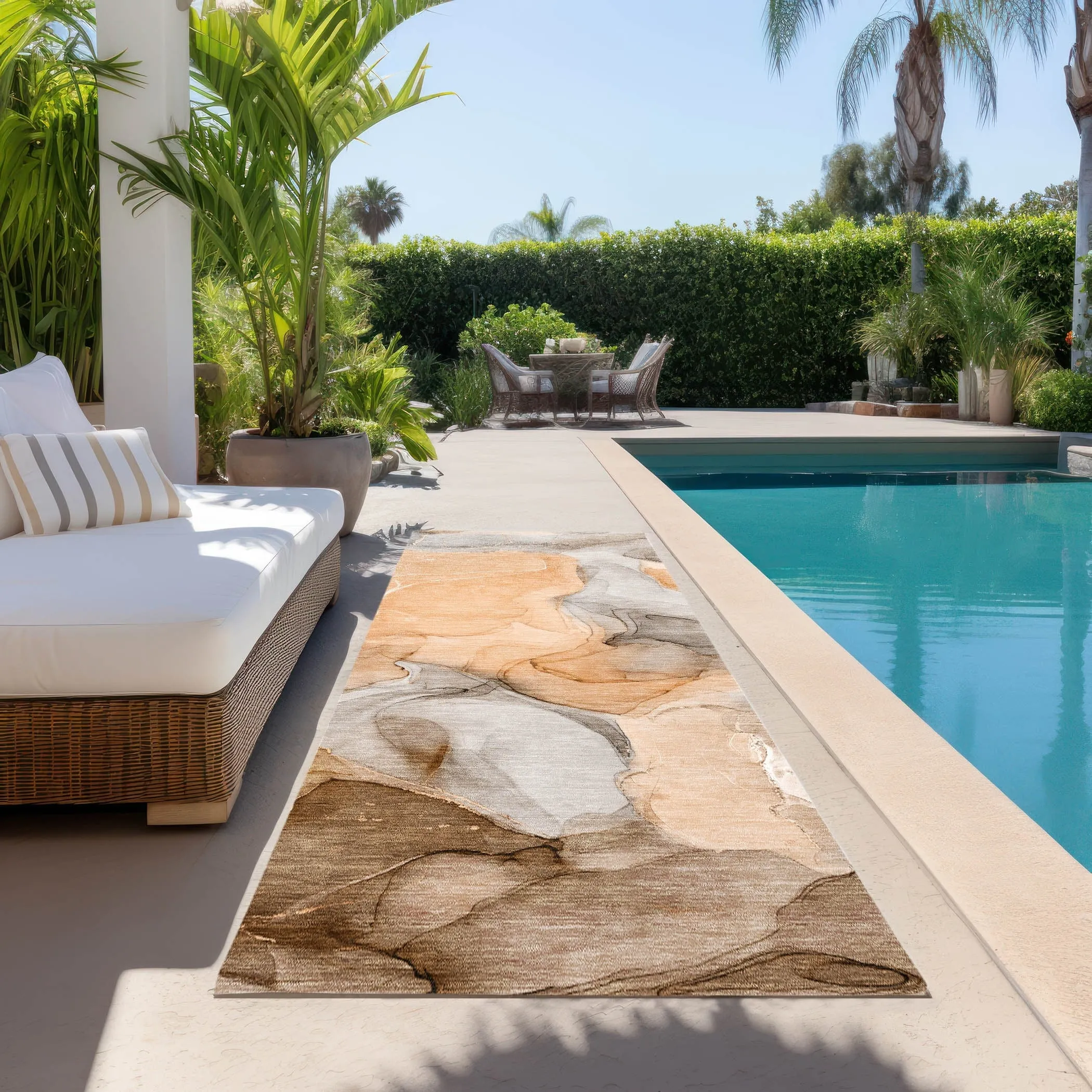 Machine Washable Indoor/ Outdoor Chantille Watercolor Orange Rug