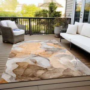 Machine Washable Indoor/ Outdoor Chantille Watercolor Orange Rug