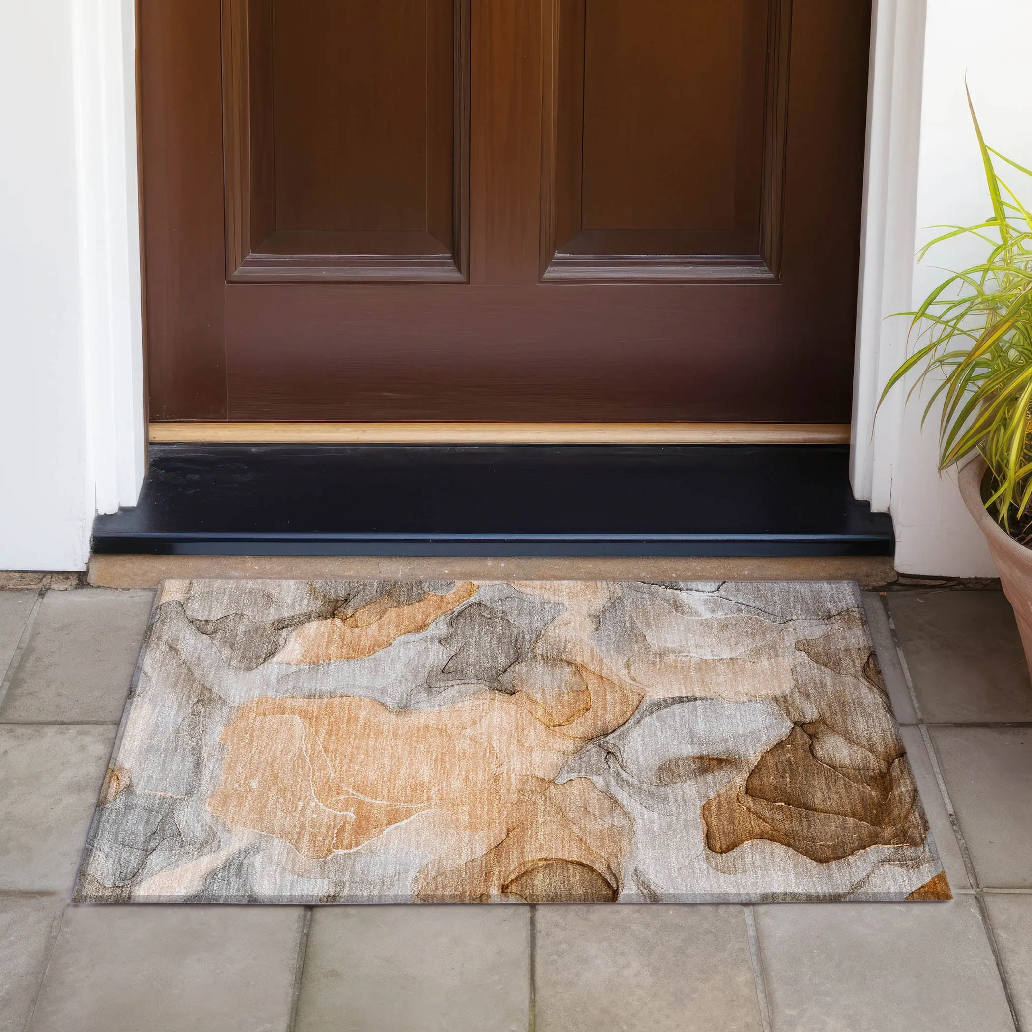 Machine Washable Indoor/ Outdoor Chantille Watercolor Orange Rug