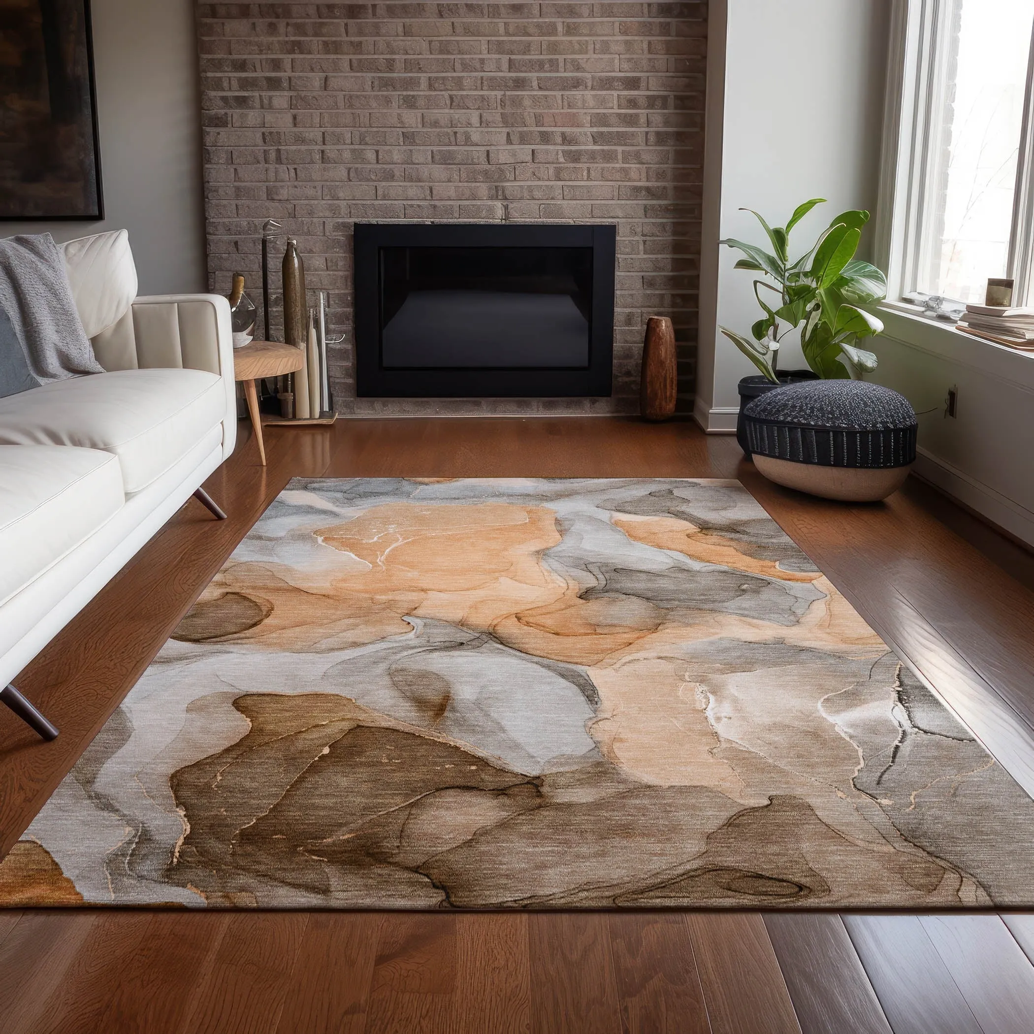 Machine Washable Indoor/ Outdoor Chantille Watercolor Orange Rug