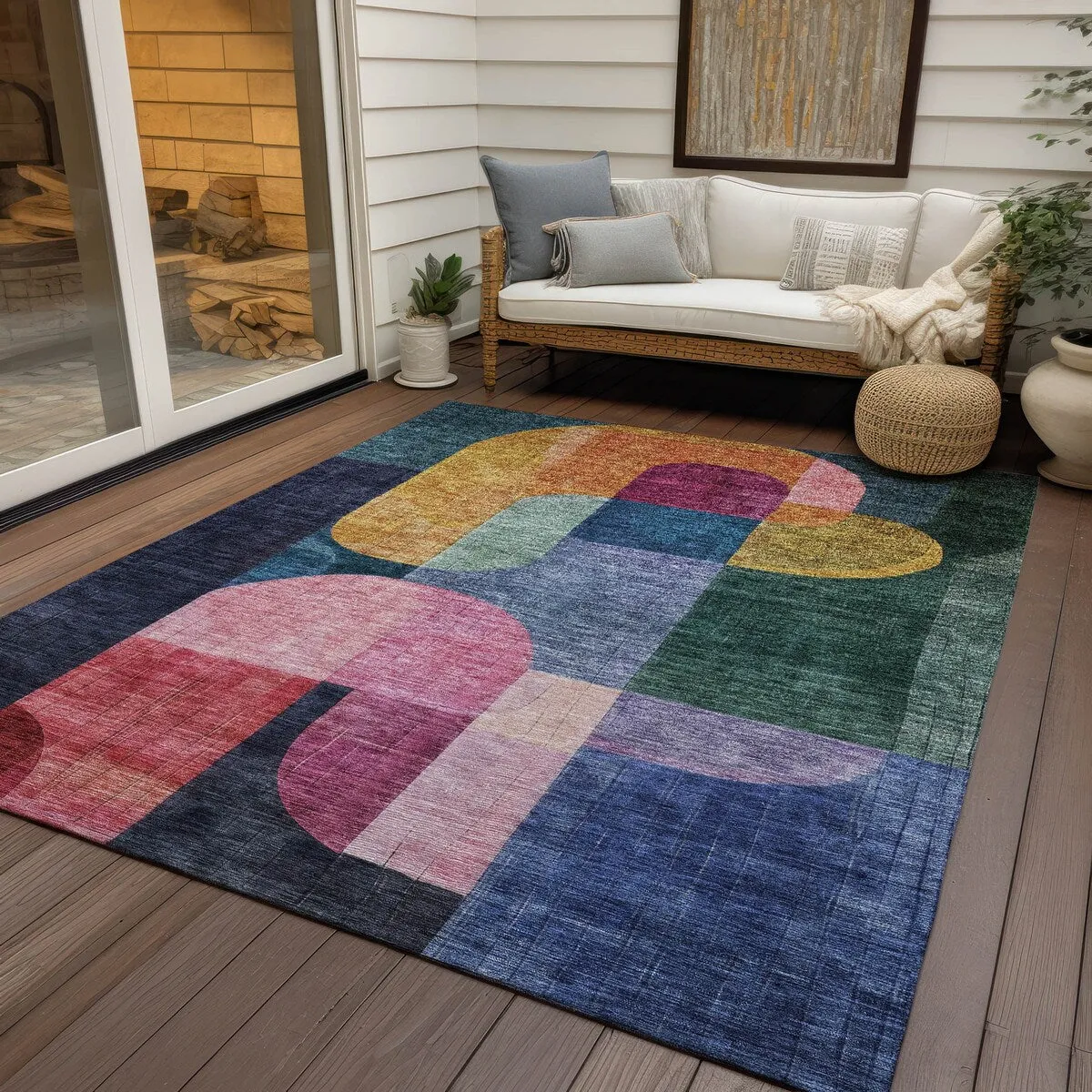 Machine Washable Indoor/ Outdoor Contemporary Deco Chantille Rug
