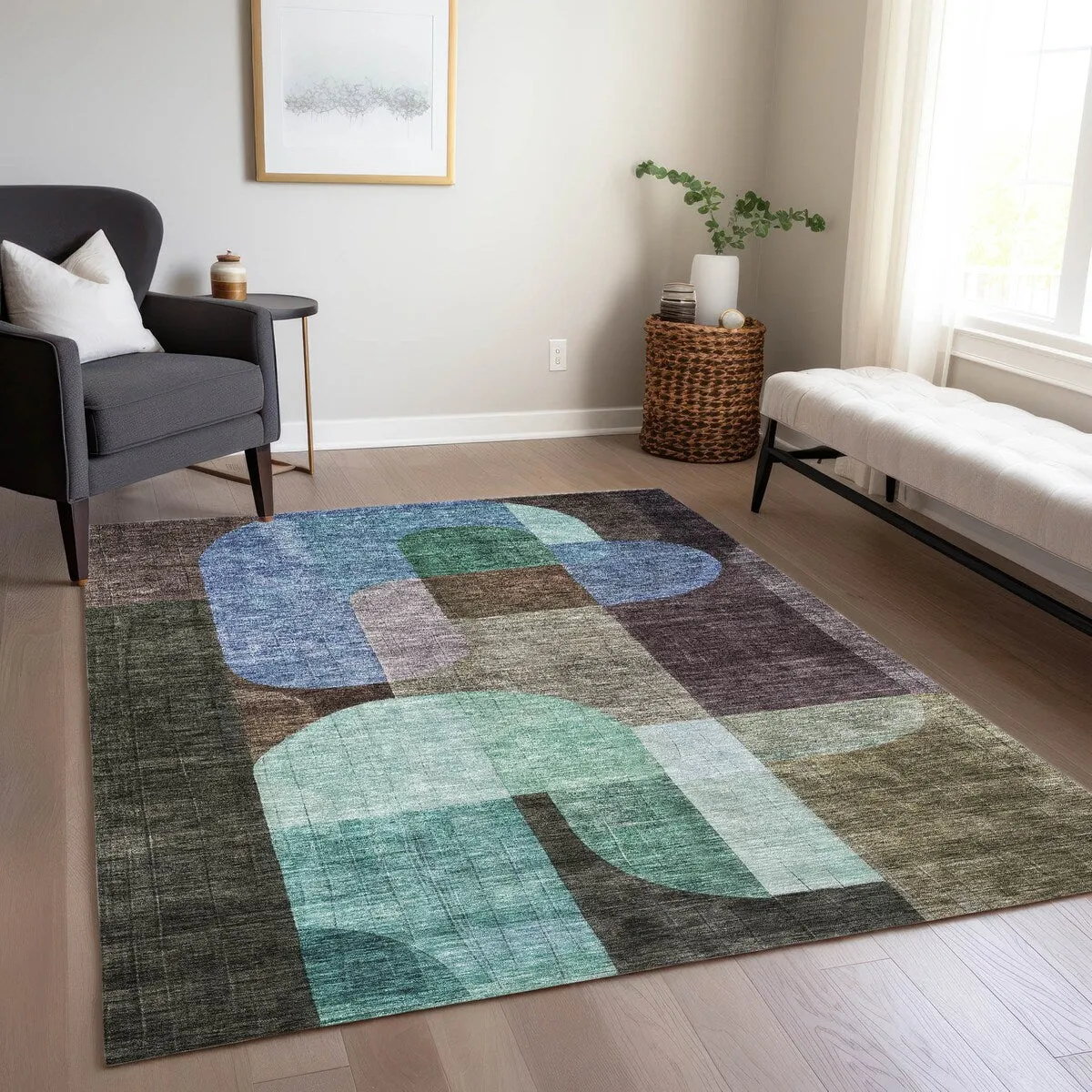 Machine Washable Indoor/ Outdoor Contemporary Deco Chantille Rug
