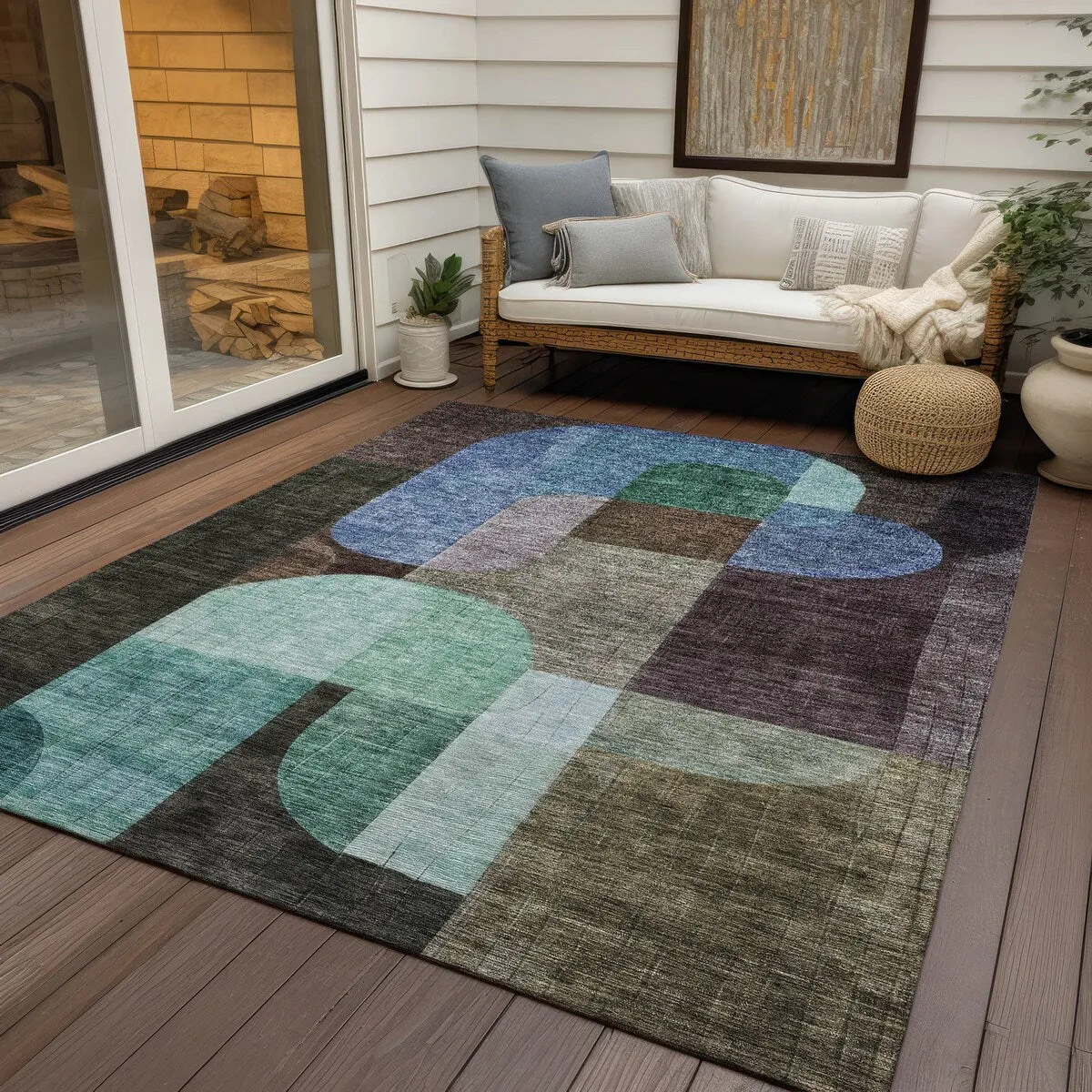 Machine Washable Indoor/ Outdoor Contemporary Deco Chantille Rug
