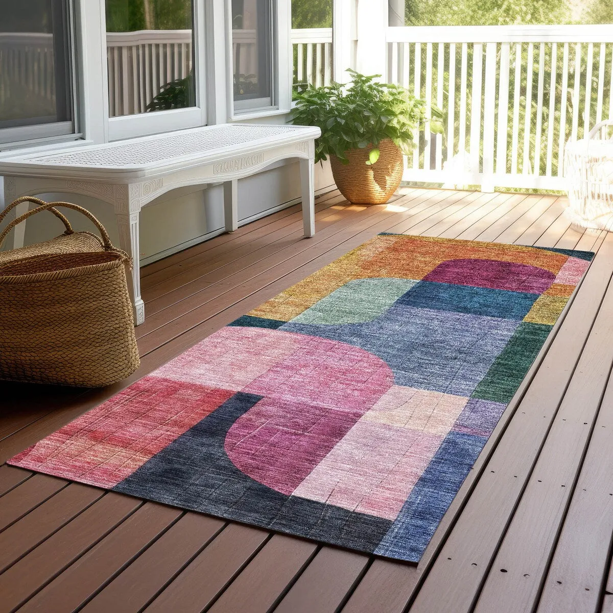 Machine Washable Indoor/ Outdoor Contemporary Deco Chantille Rug