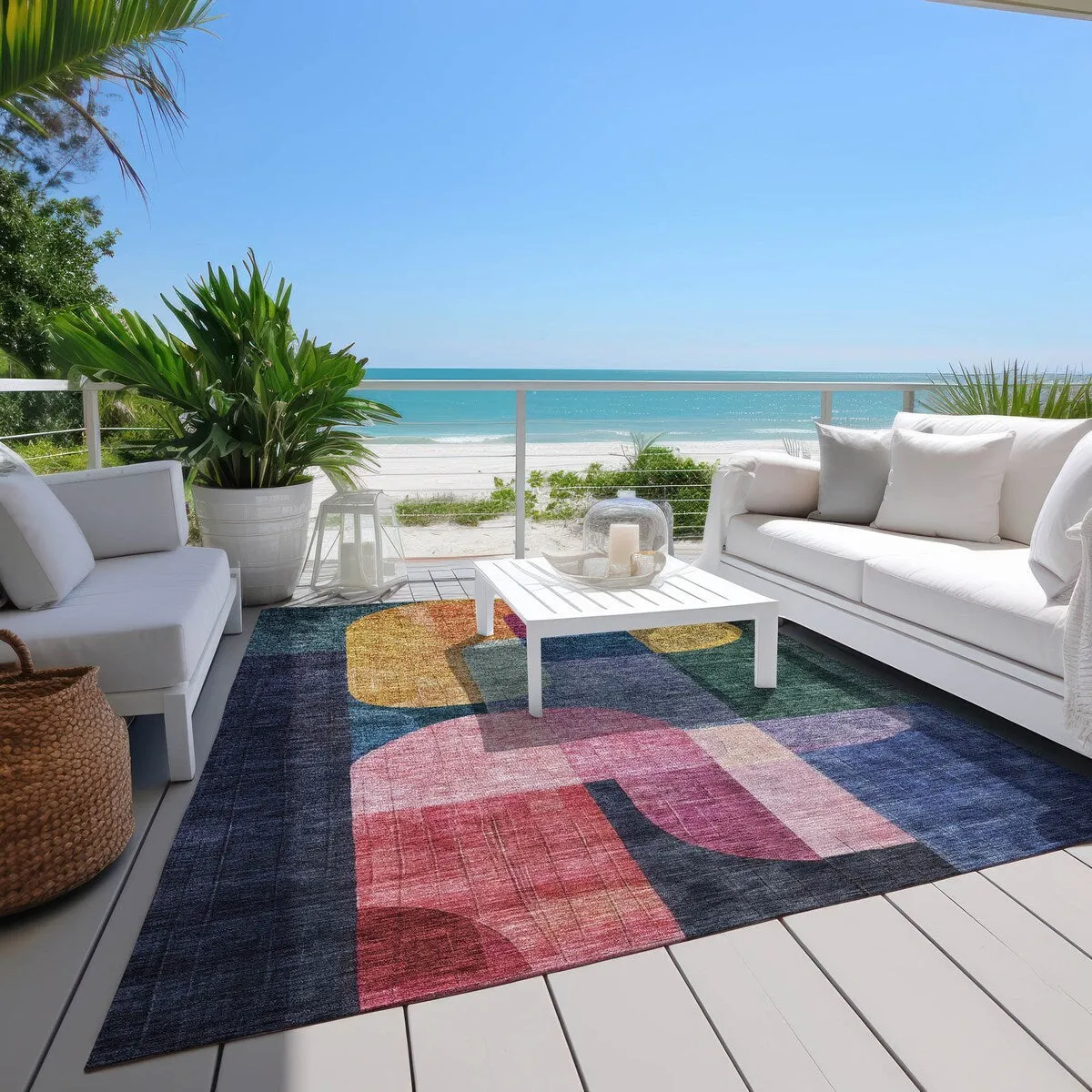 Machine Washable Indoor/ Outdoor Contemporary Deco Chantille Rug