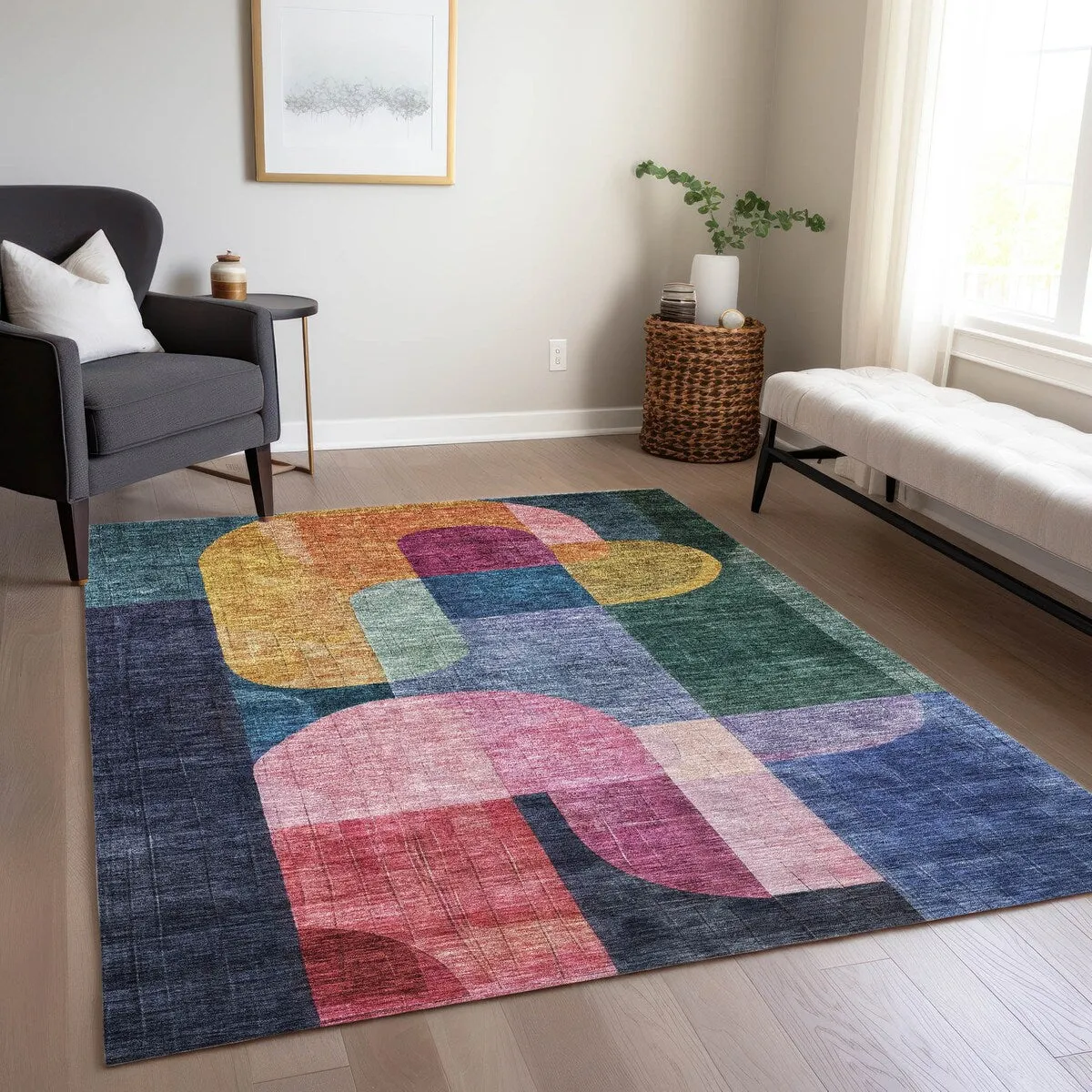 Machine Washable Indoor/ Outdoor Contemporary Deco Chantille Rug