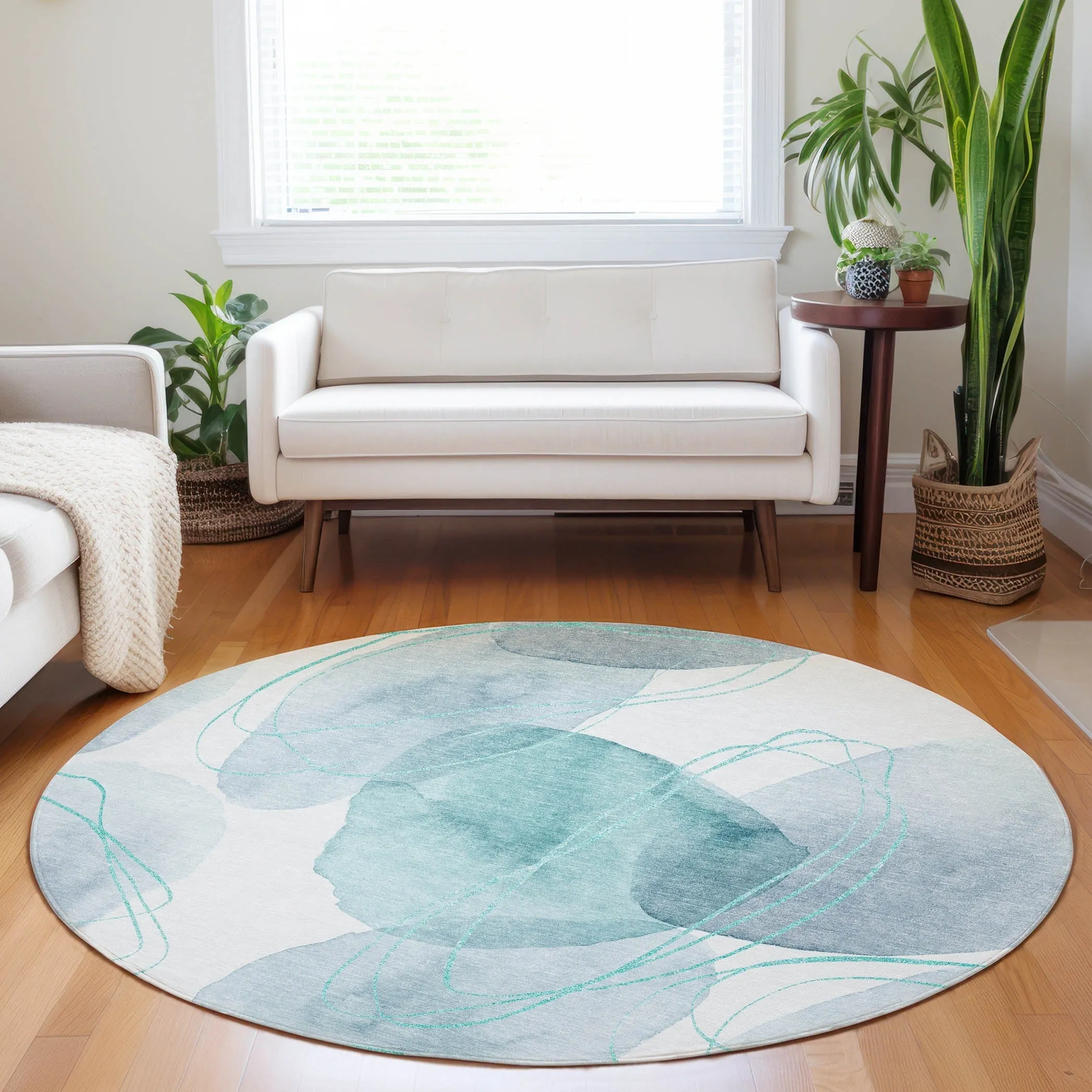 Machine Washable Indoor/ Outdoor Modern Circles Chantille Rug