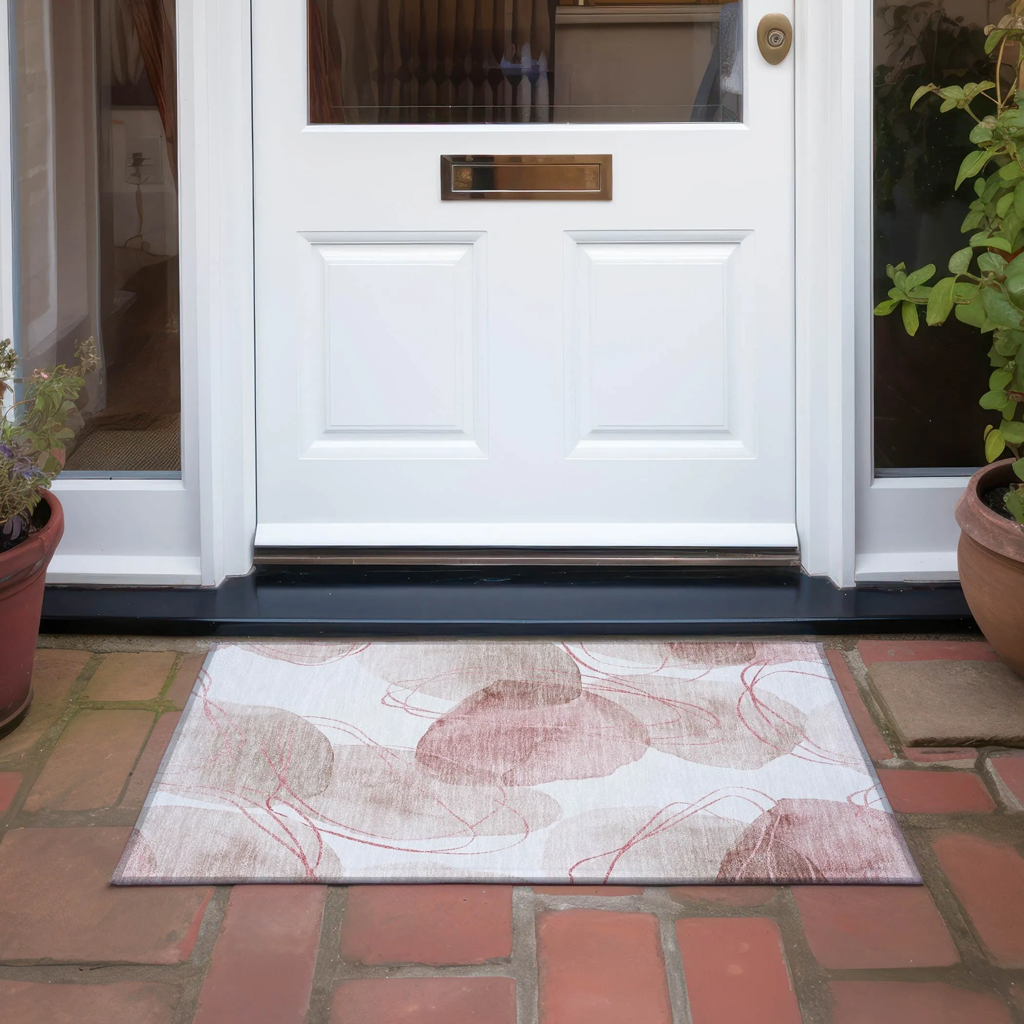 Machine Washable Indoor/ Outdoor Modern Circles Chantille Rug